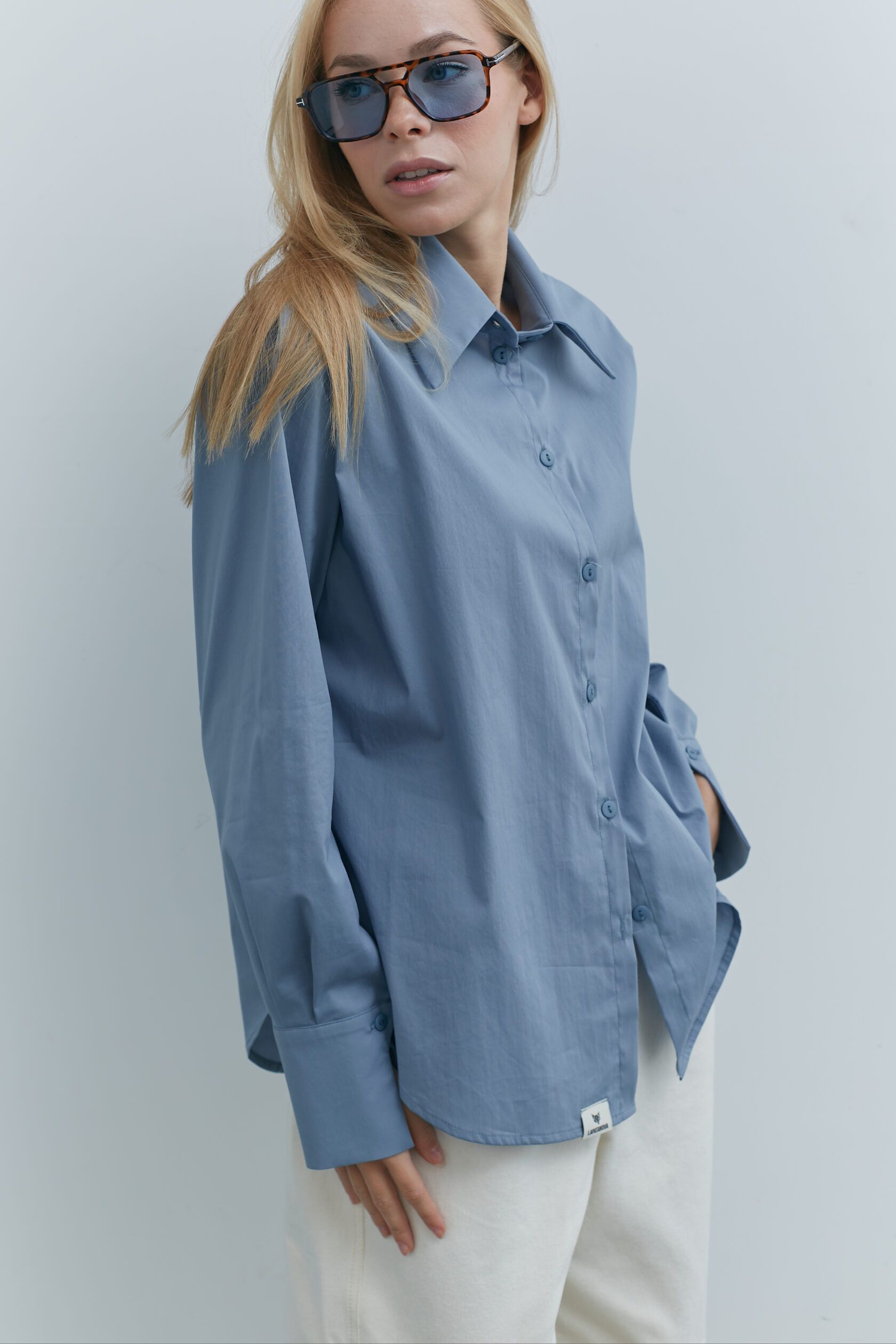 Рубашка хлопок пыльно-голубой S-L