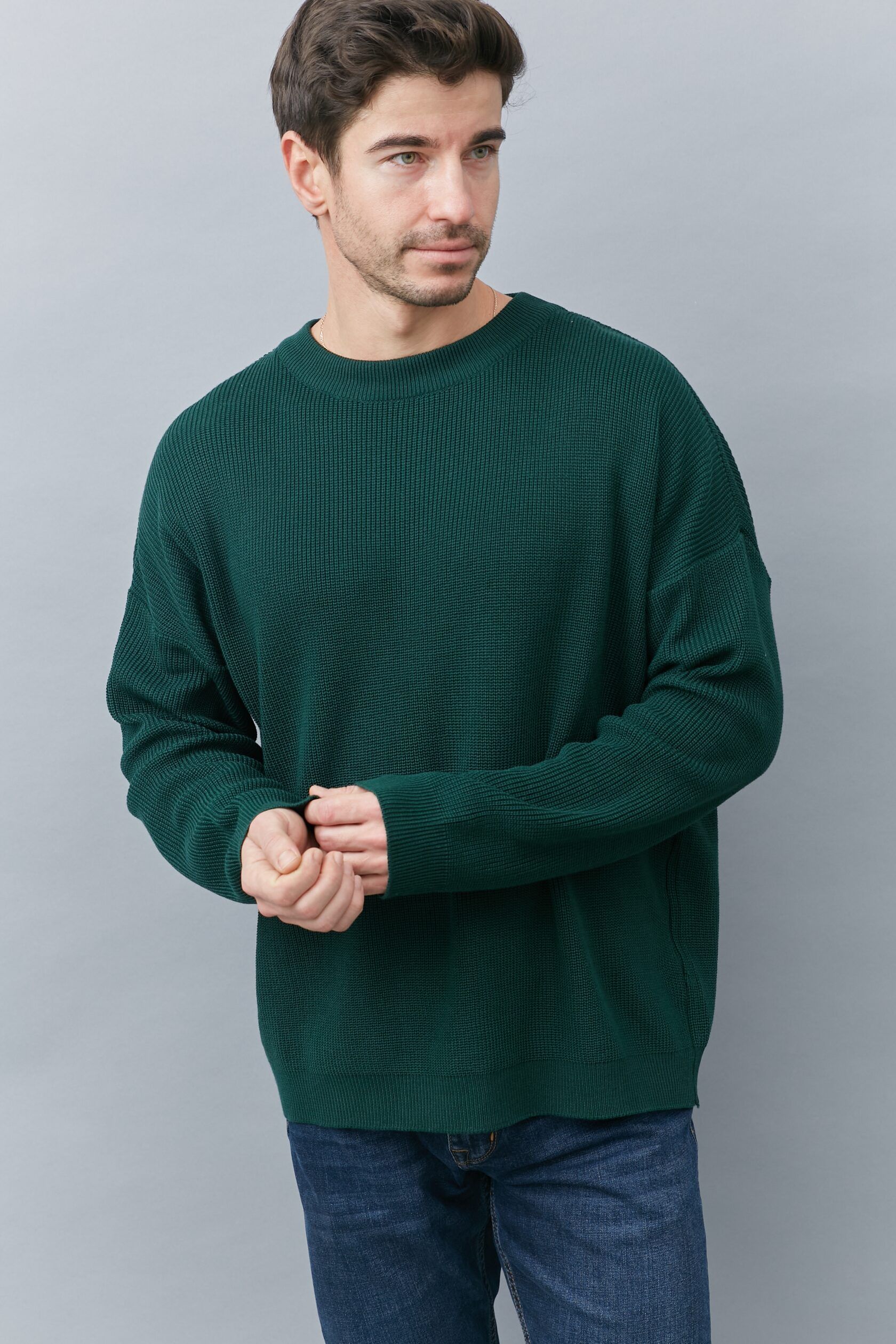 Свитер базовый мужской изумруд M-L
