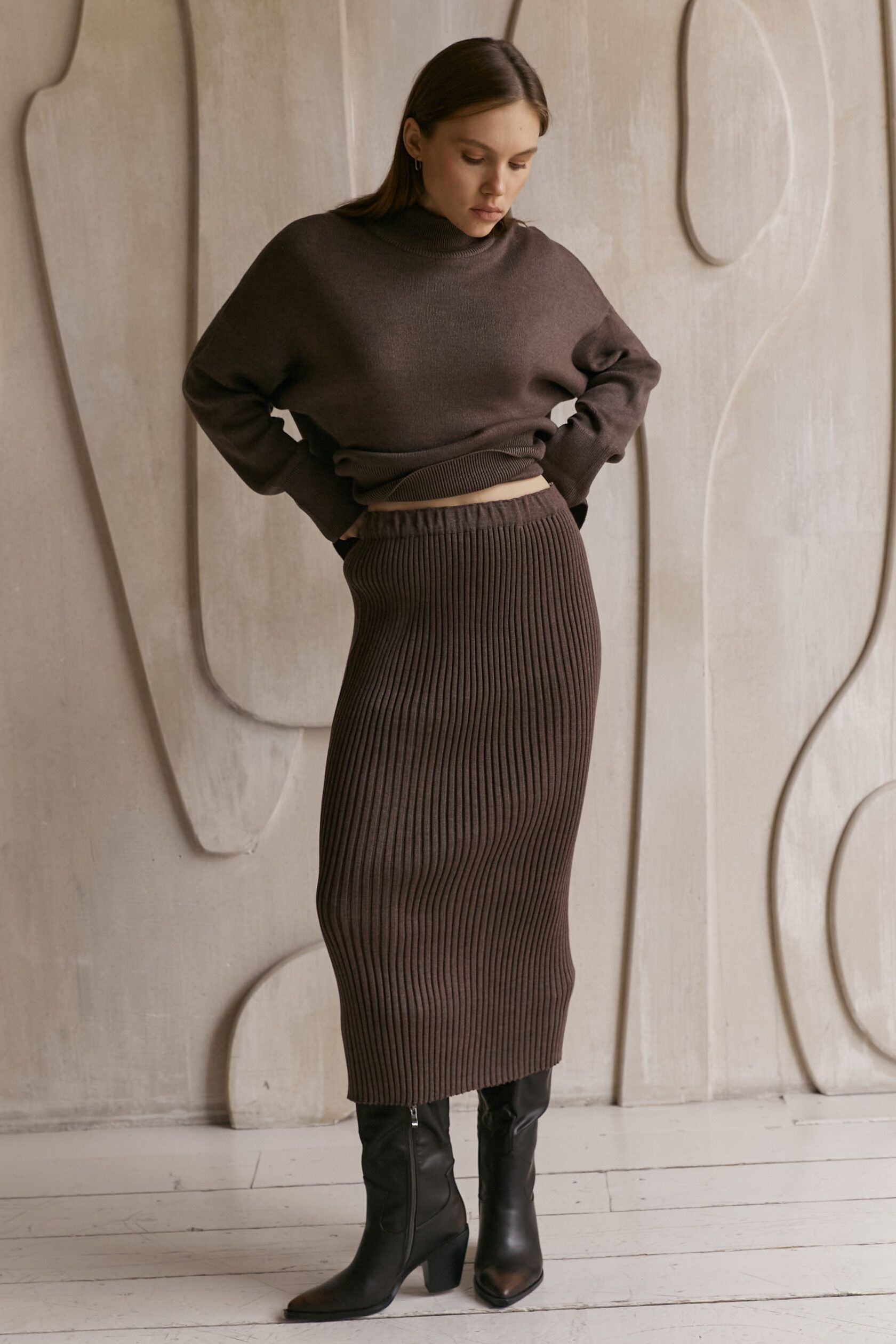 Юбка лапша тауп M-L