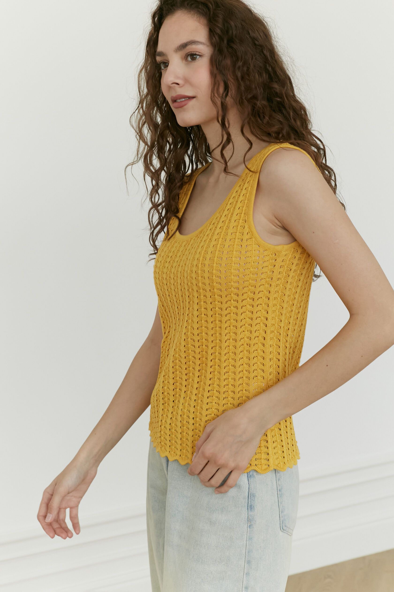 Топ трикотажный ажур Волна манго S-M