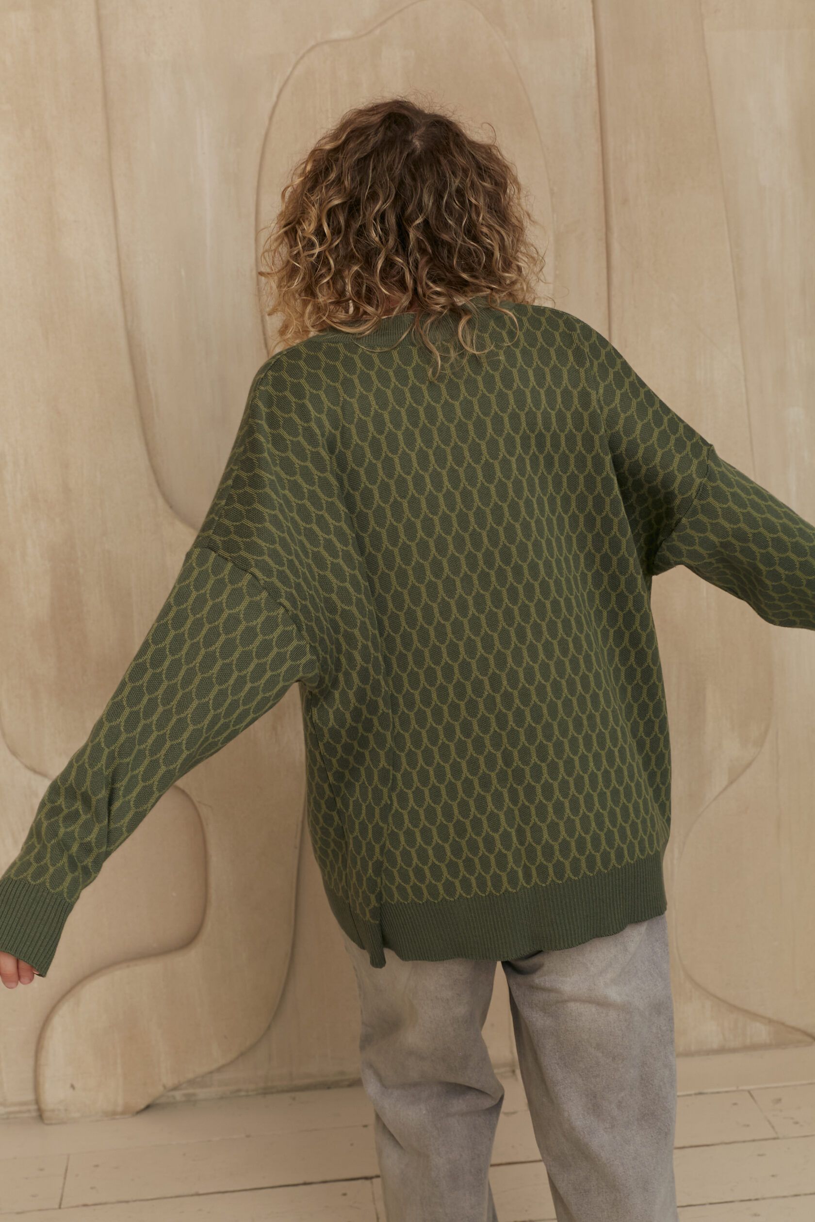 Кардиган Чешуйки жаккард полынь S-M