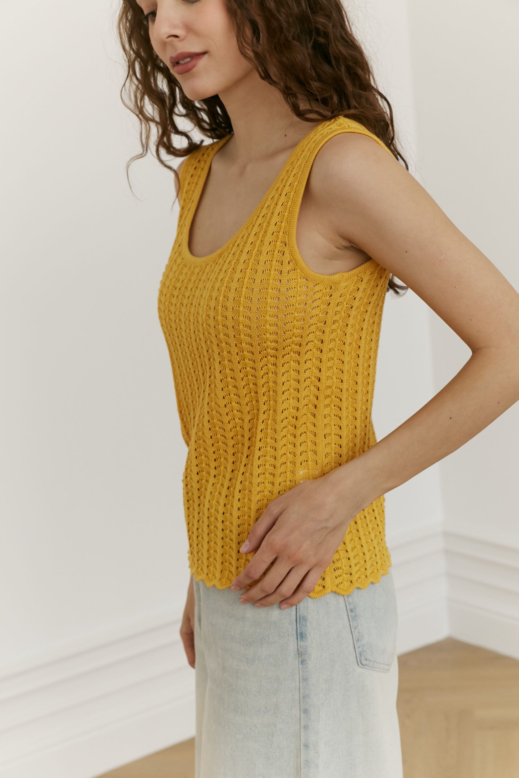 Топ трикотажный ажур Волна манго S-M