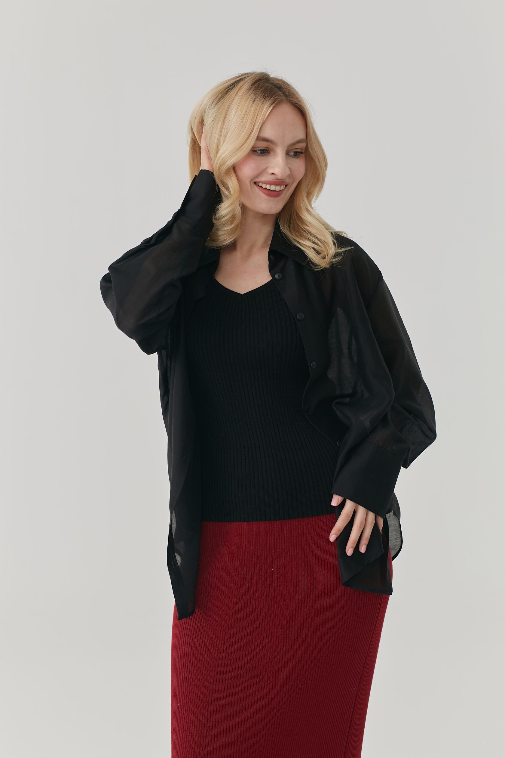 Рубашка женская из тенсела черная one size