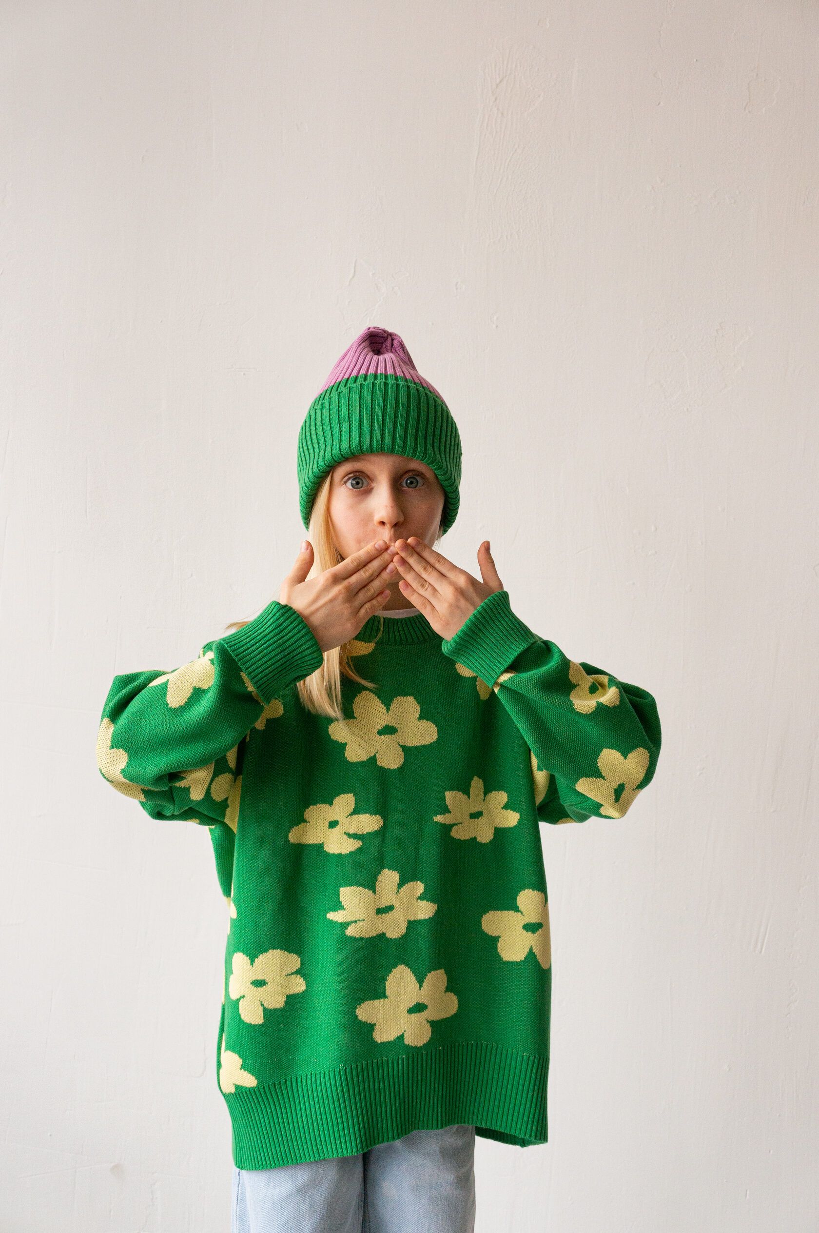 Джемпер детский Ромашки зеленый рост 130-140 см