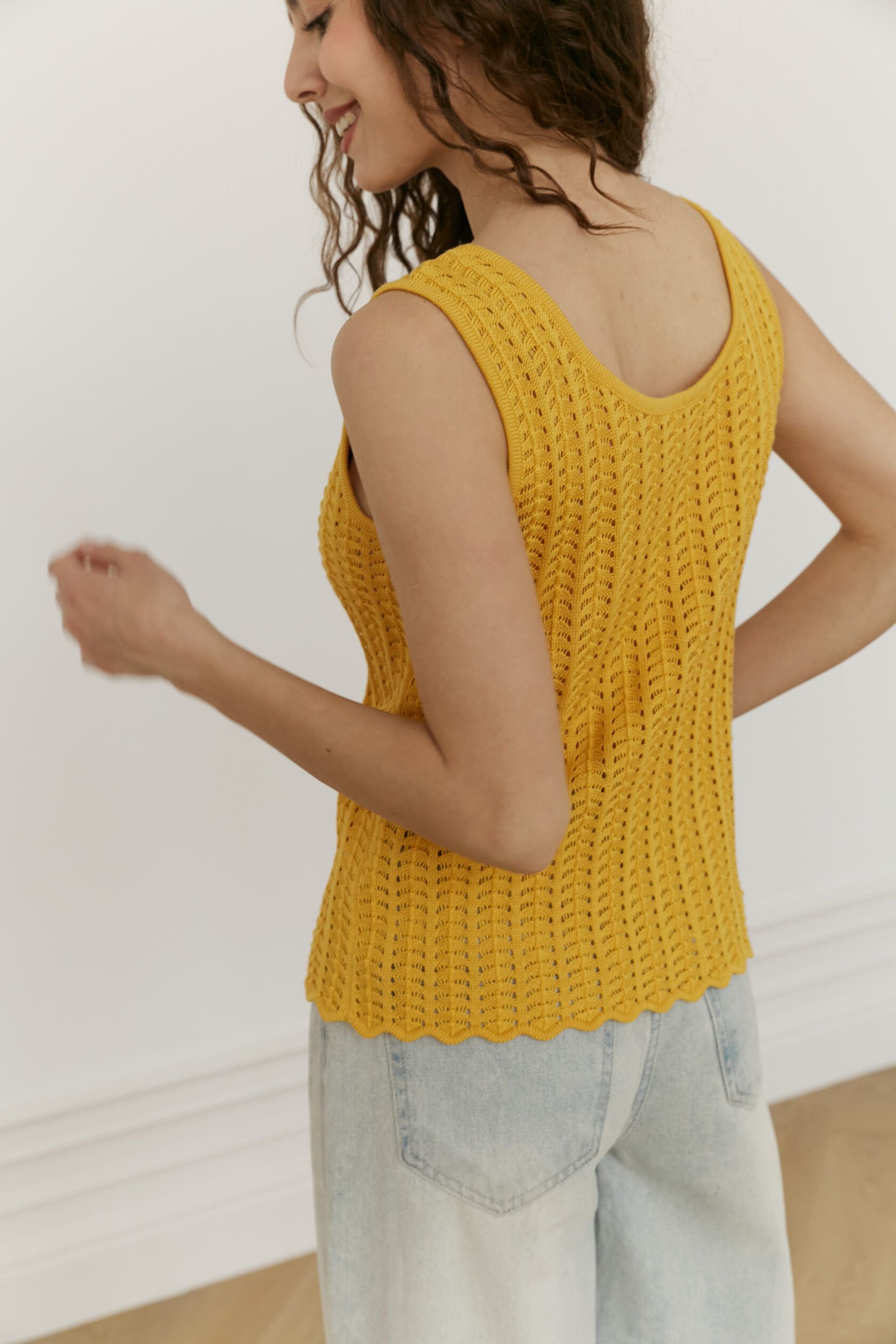 Топ трикотажный ажур Волна манго S-M