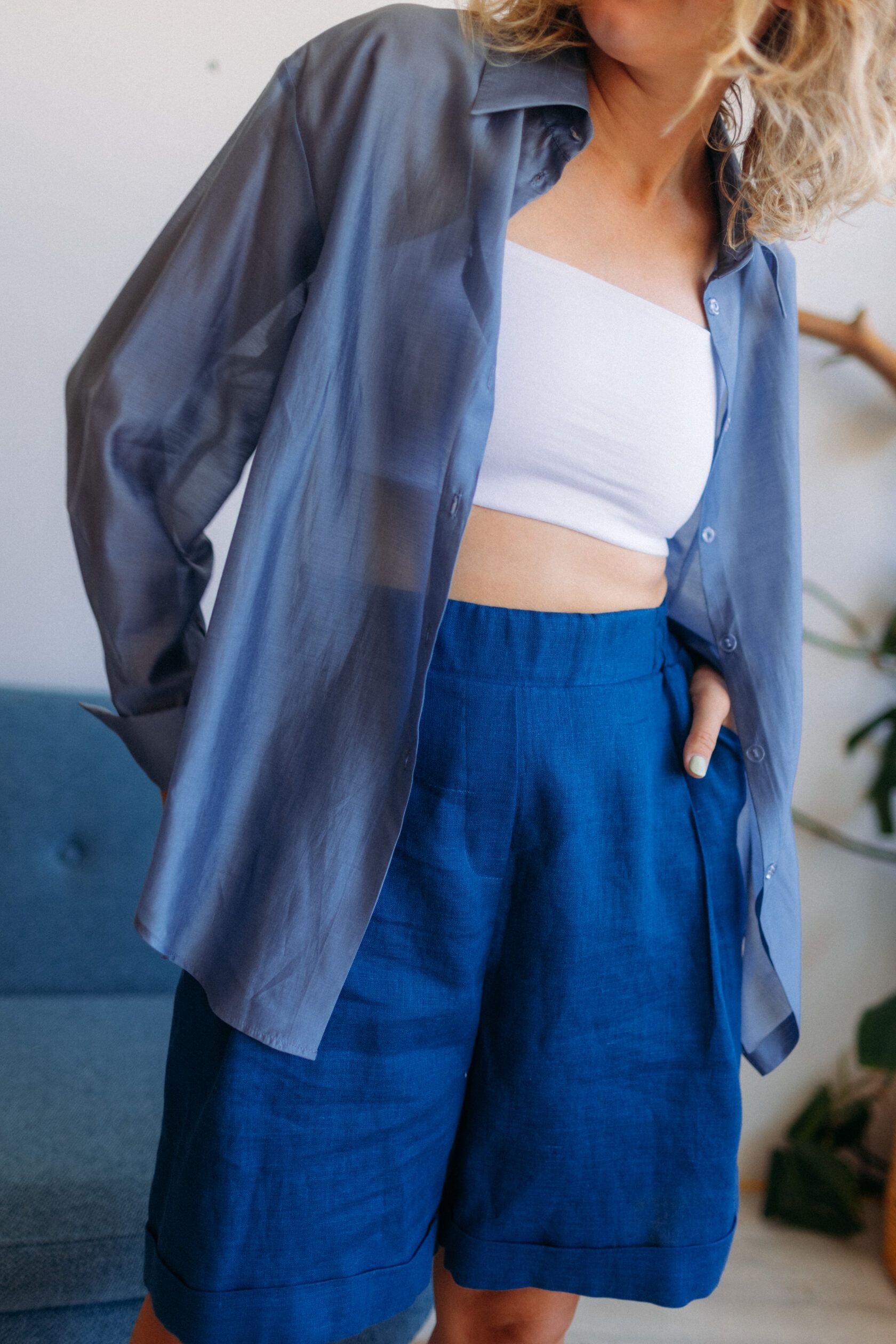 Рубашка женская из тенсела джинс one size