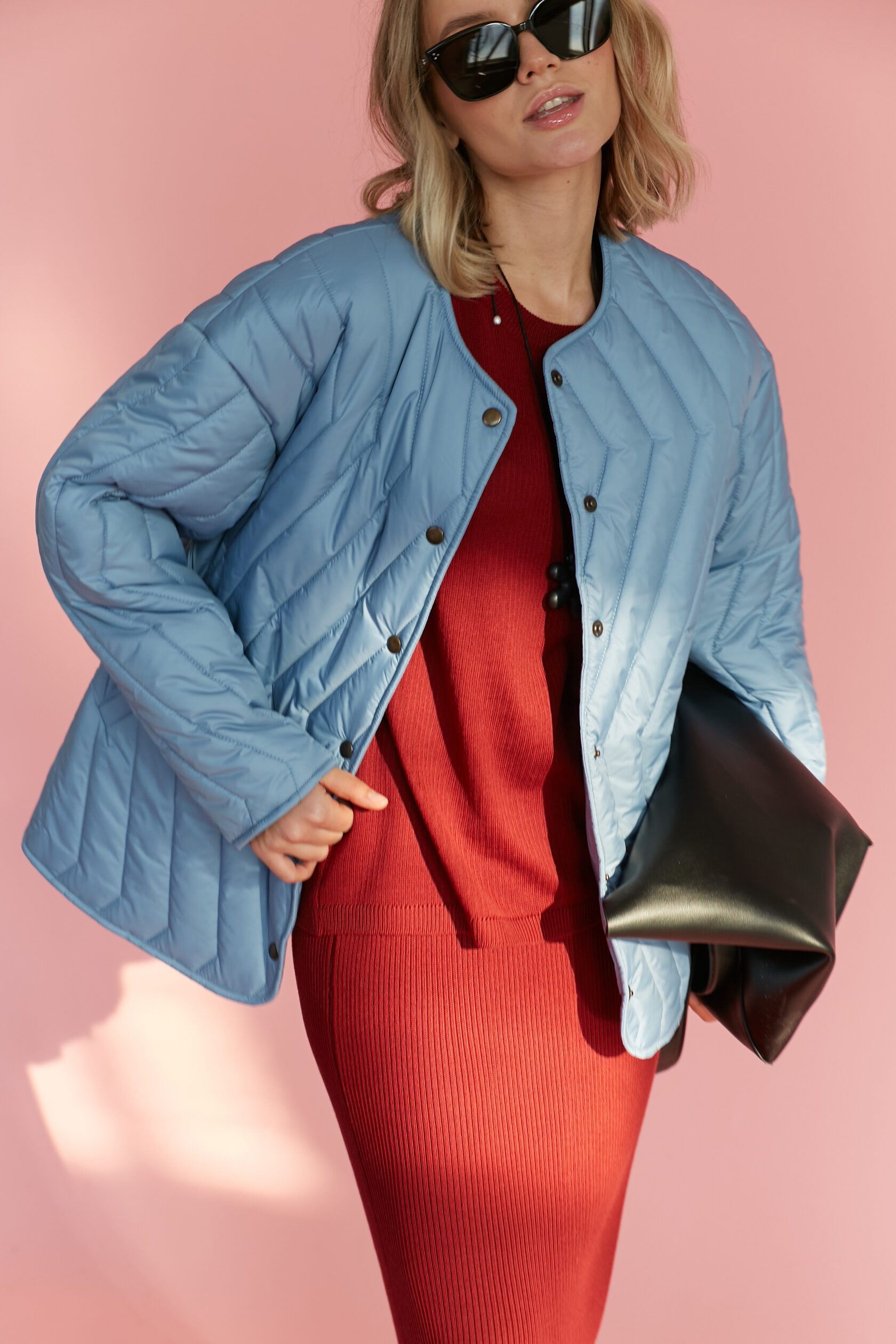 Куртка стеганая женская шоколад круглый ворот S-M