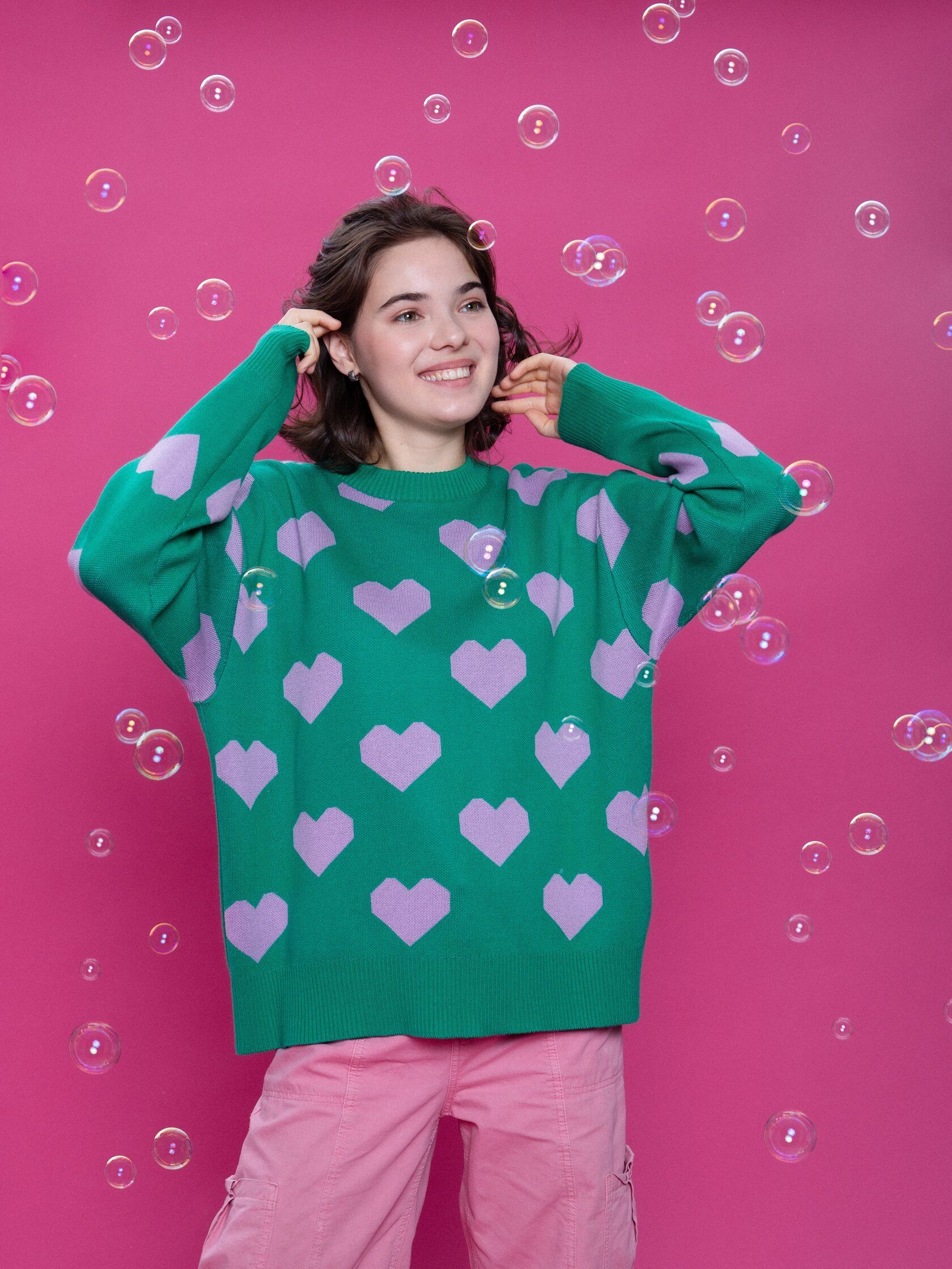 Джемпер Сердечки нефрит S-L