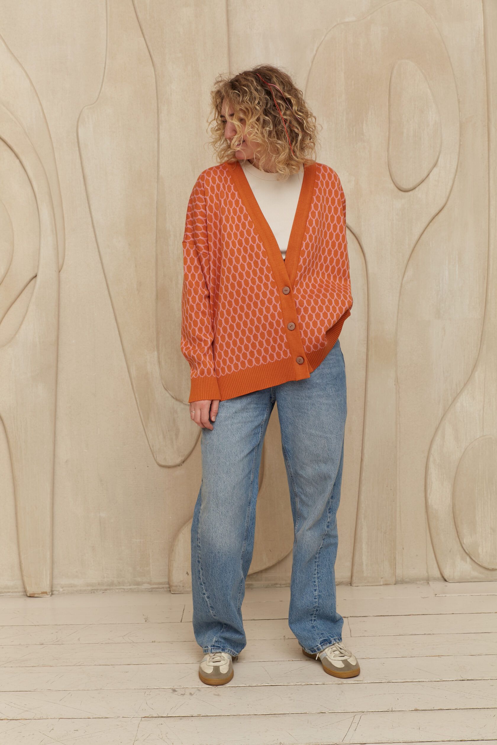 Кардиган Чешуйки жаккард апельсин S-M