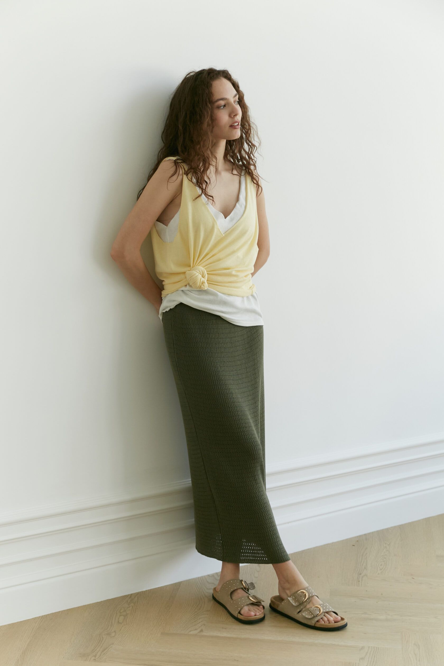 Юбка трикотажная ажур Бриз хаки M-L