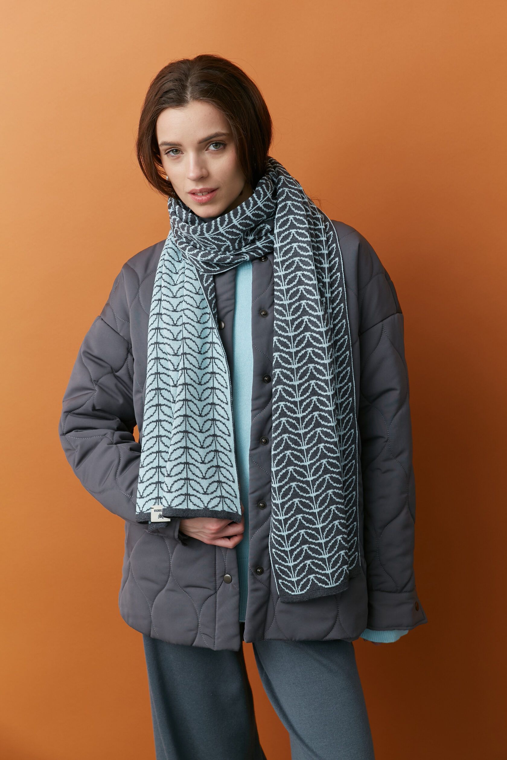 Шарф взрослый Листочки маренго-байкал one size