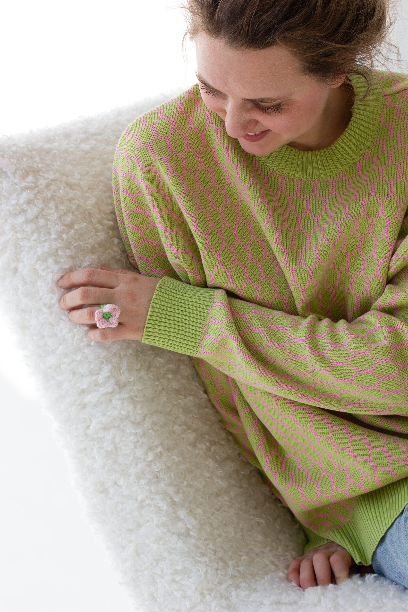 Джемпер Листочки двусторонний оверсайз лайм oversize