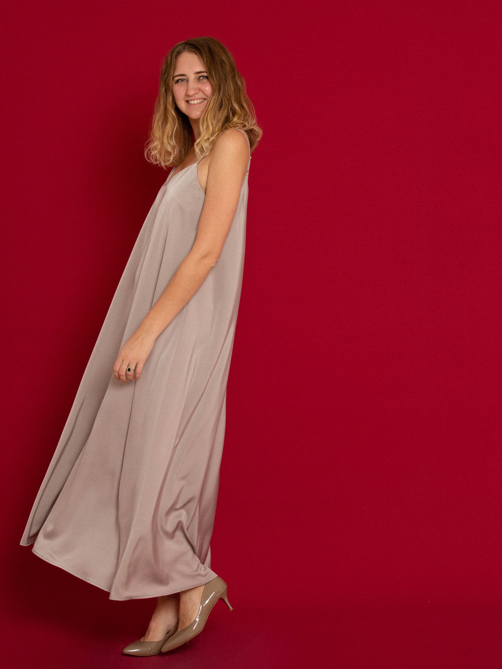 Платье комбинация искуственный шелк мокко L