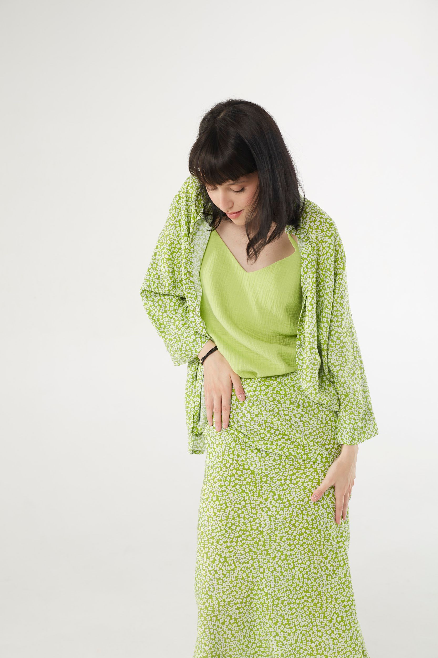 Юбка вискоза миди травяная L