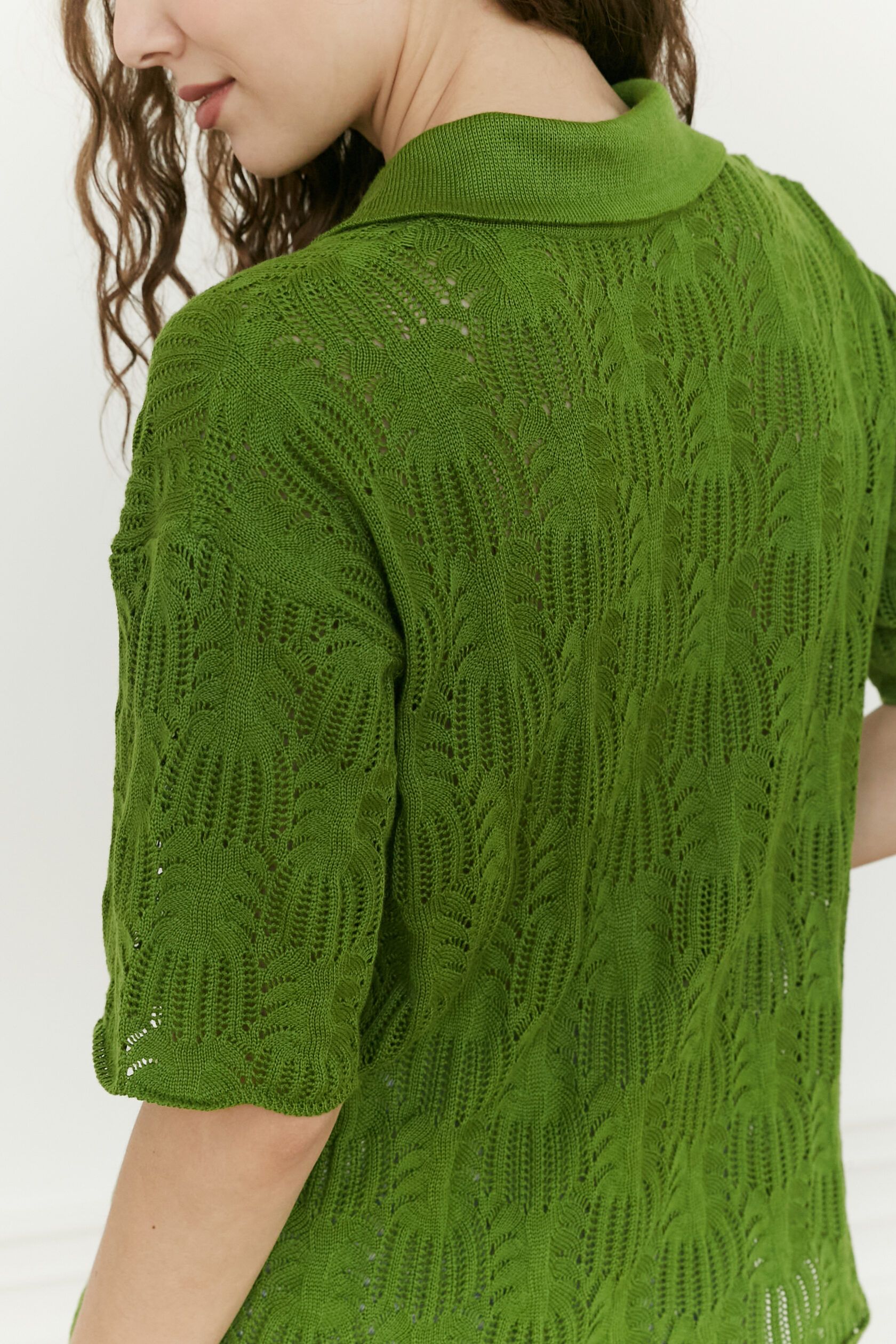 Поло трикотажное ажур Ананас травяной XS-S