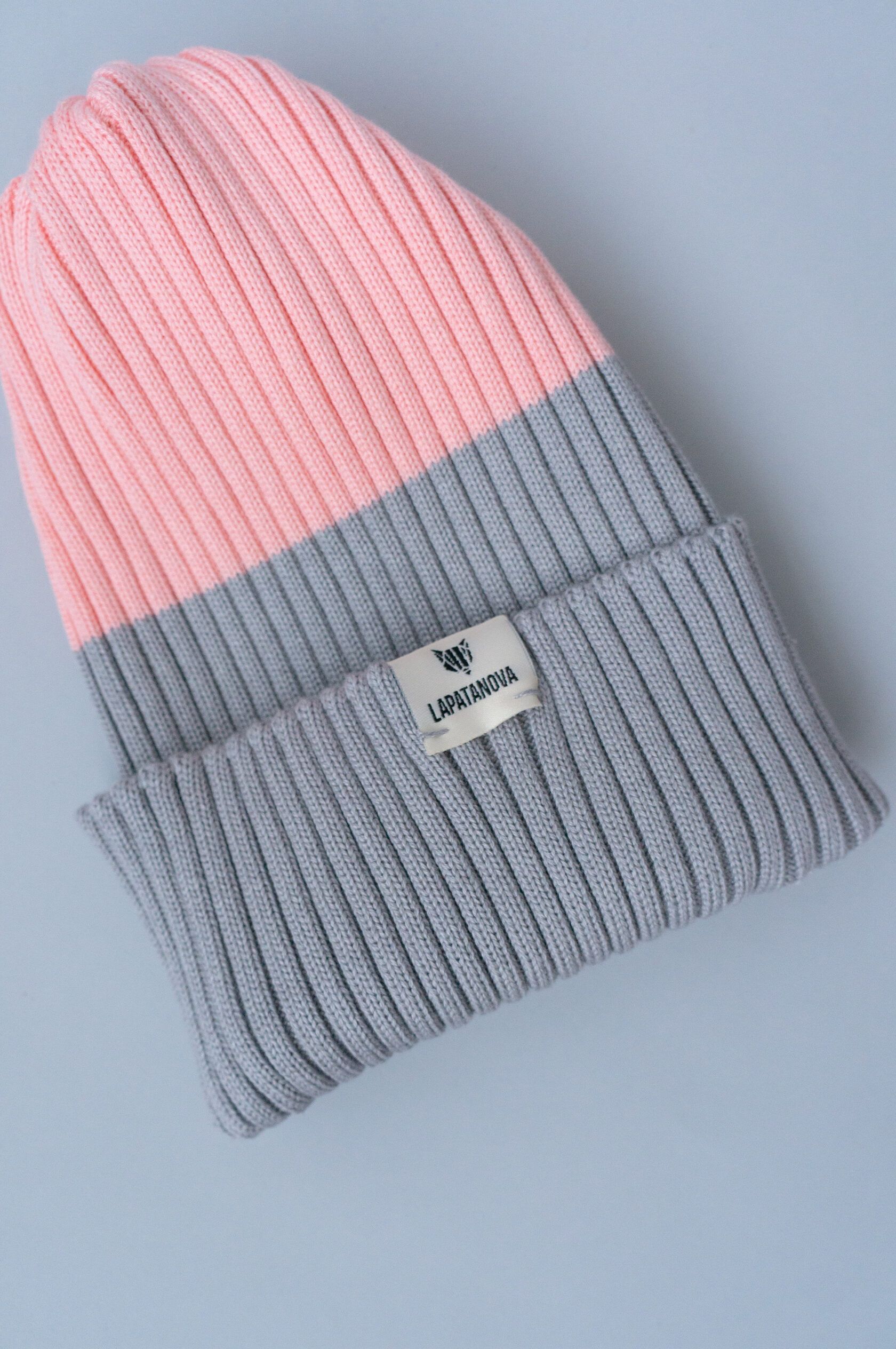 Шапка взрослая серо-розовый S-L