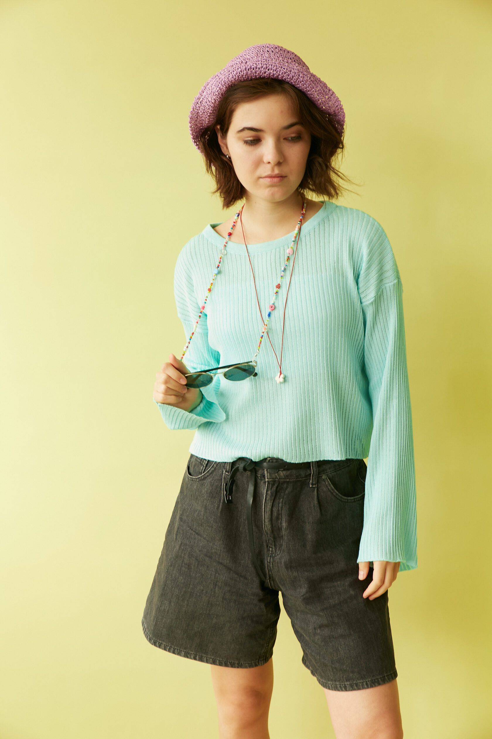 Джемпер в рубчик укороченный мята М-L