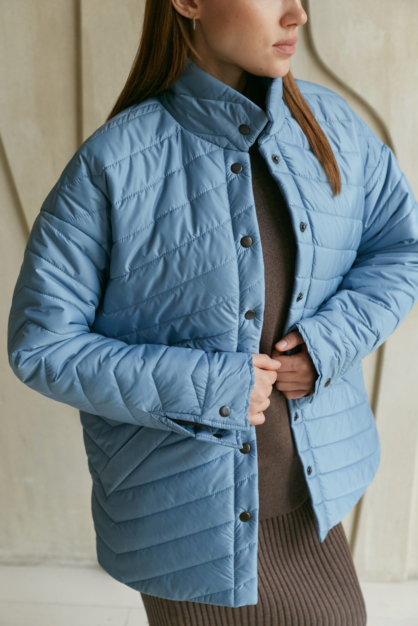 Куртка стеганая женская голубой S