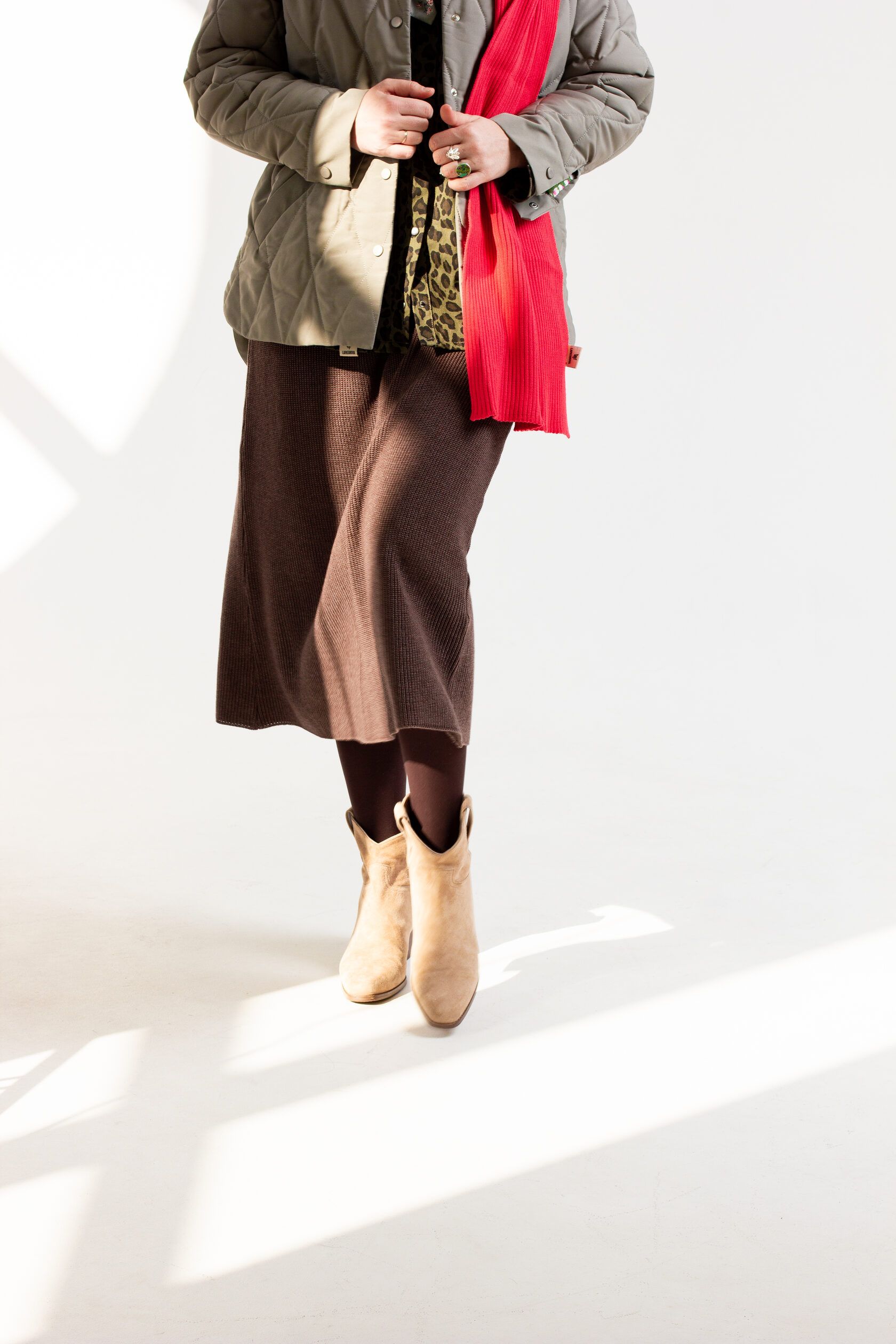 Юбка трикотаж А-силуэта тауп M-L