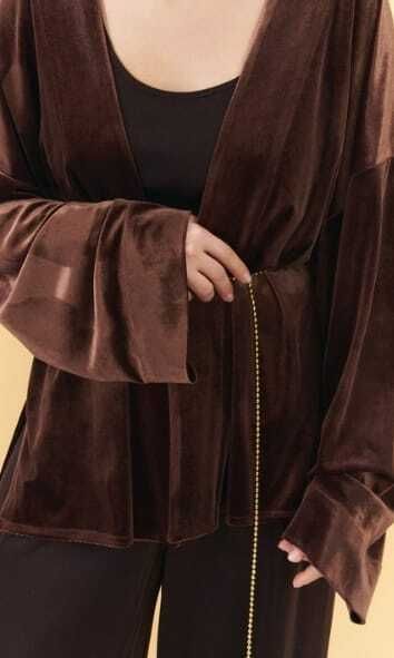Жакет с поясом велюр шоколад one size