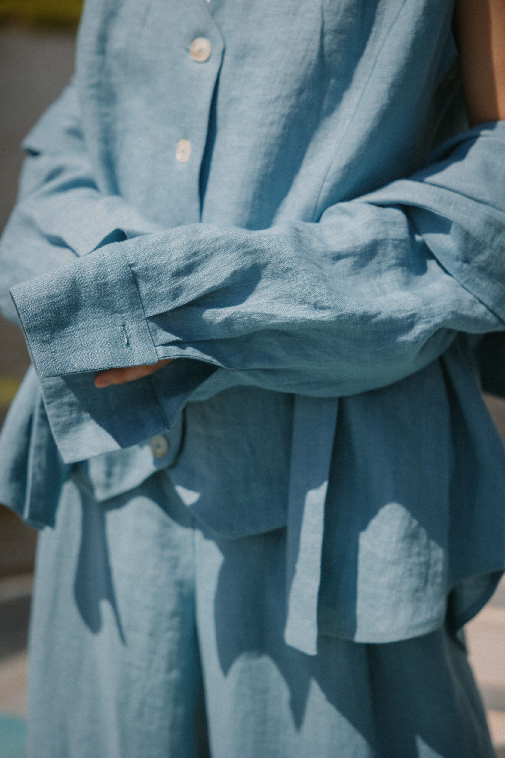 Рубашка льняная серо-голубой M-L