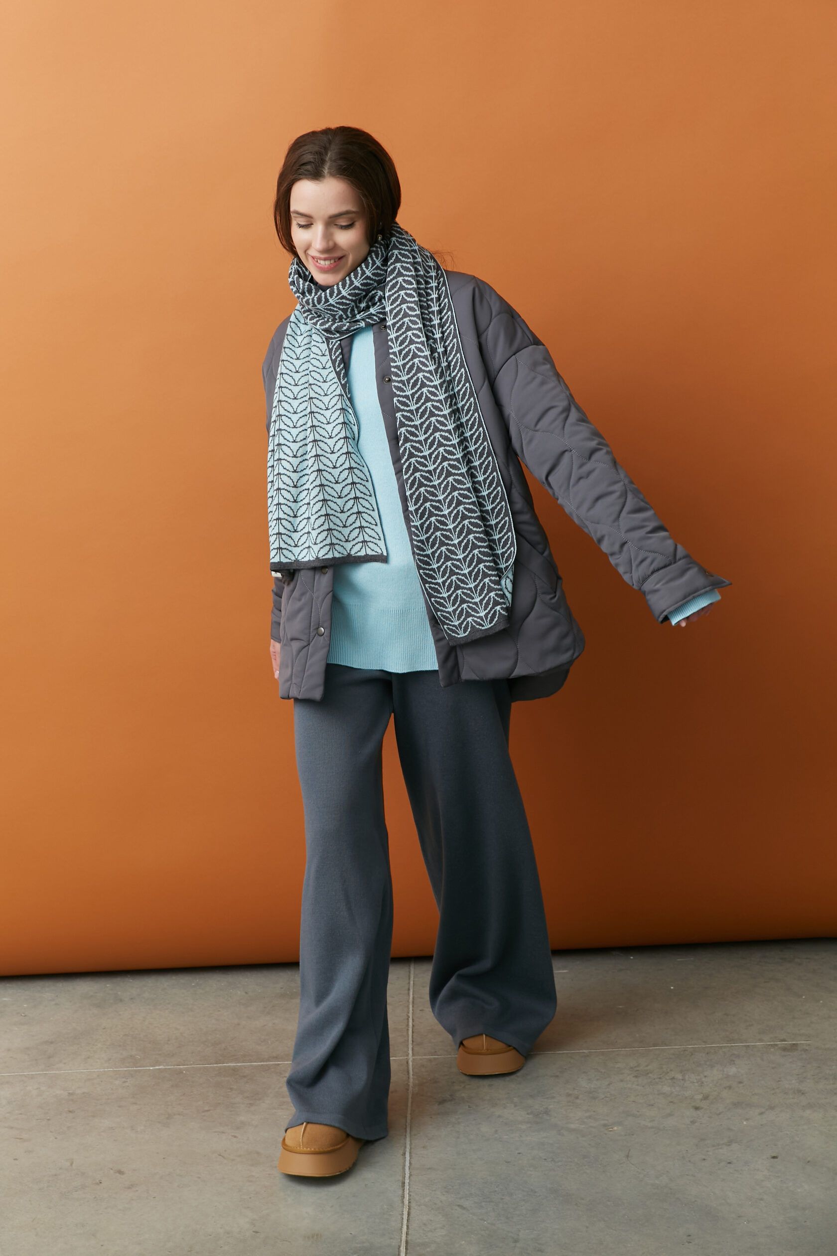 Шарф взрослый Листочки маренго-байкал one size