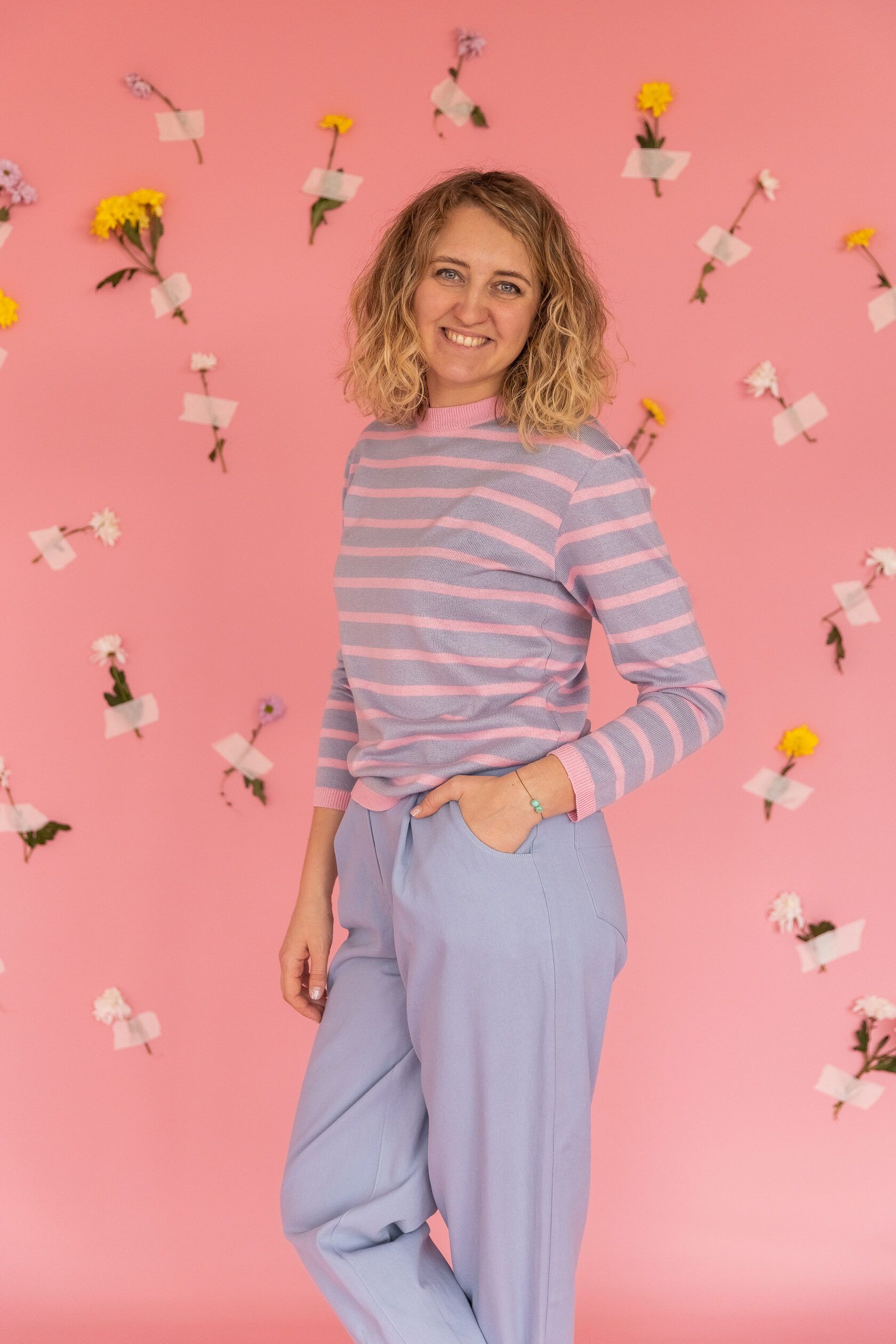 Тельняшка тонкая персик L