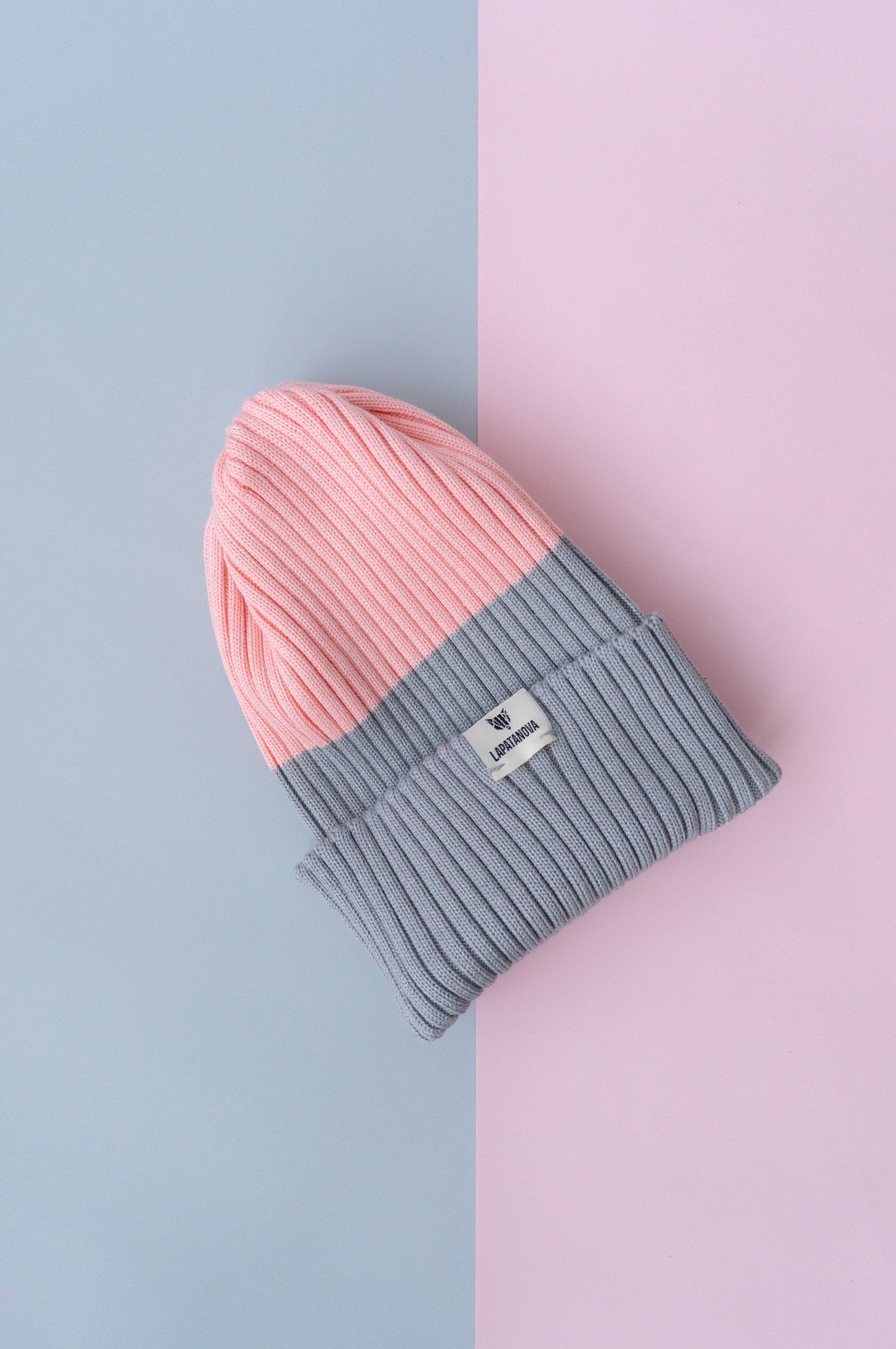 Шапка взрослая серо-розовый S-L
