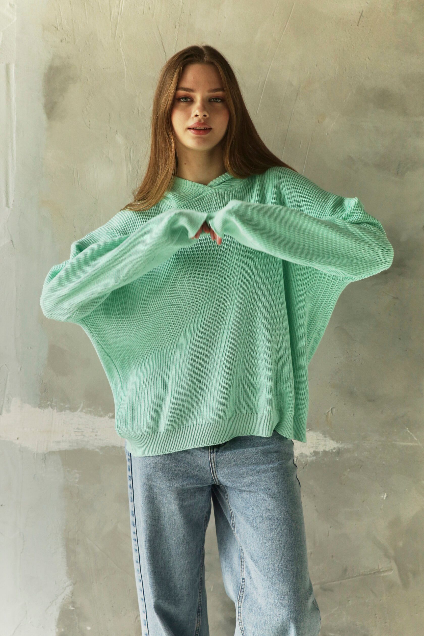 Худи женское с капюшоном мята one size