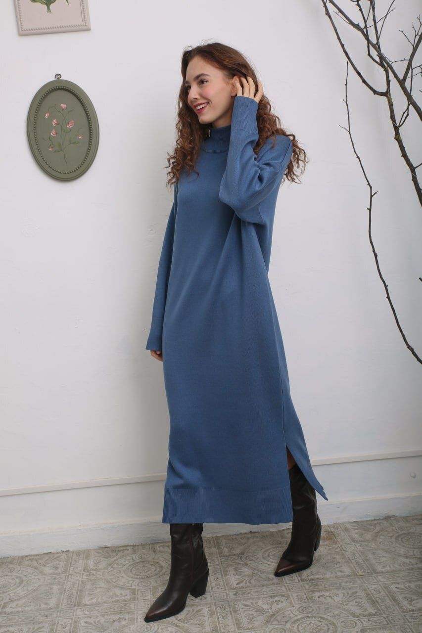 Платье интерлок макси джинс М-L