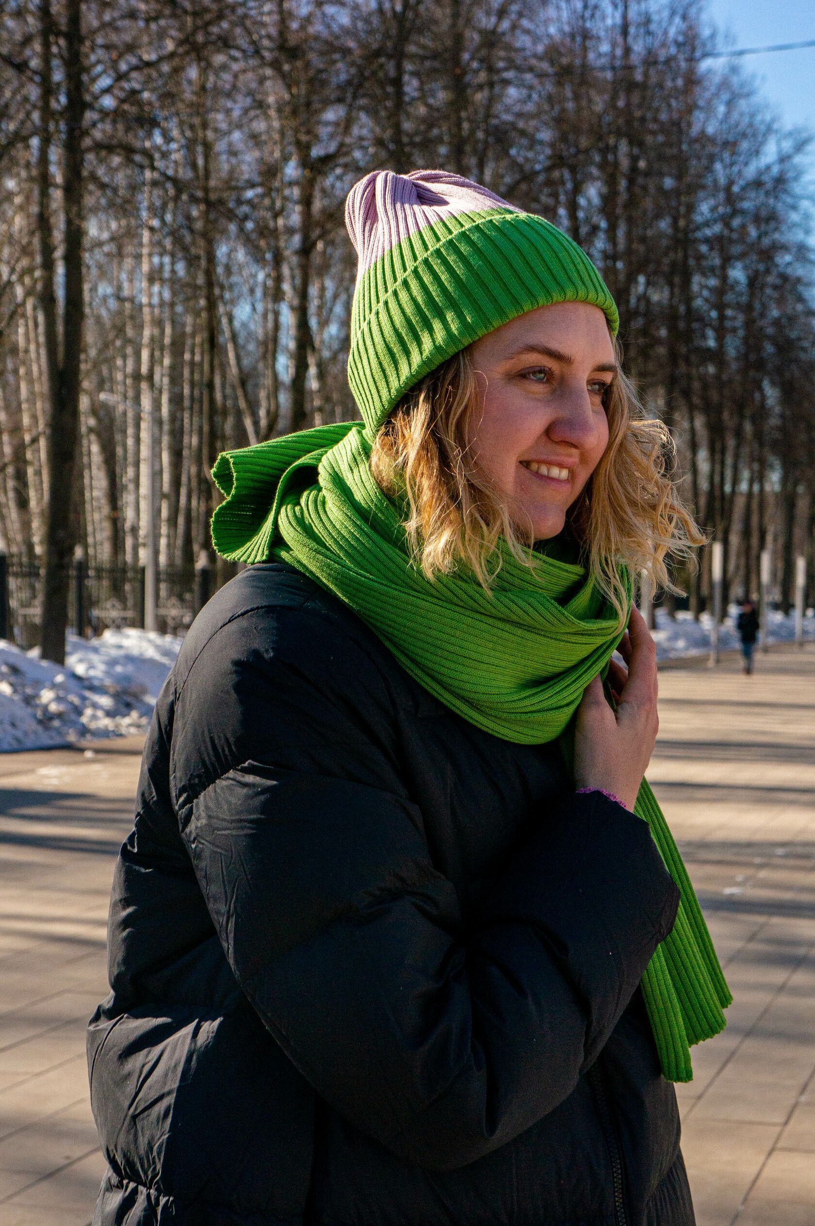 Шапка взрослая травяной-пудра S-L