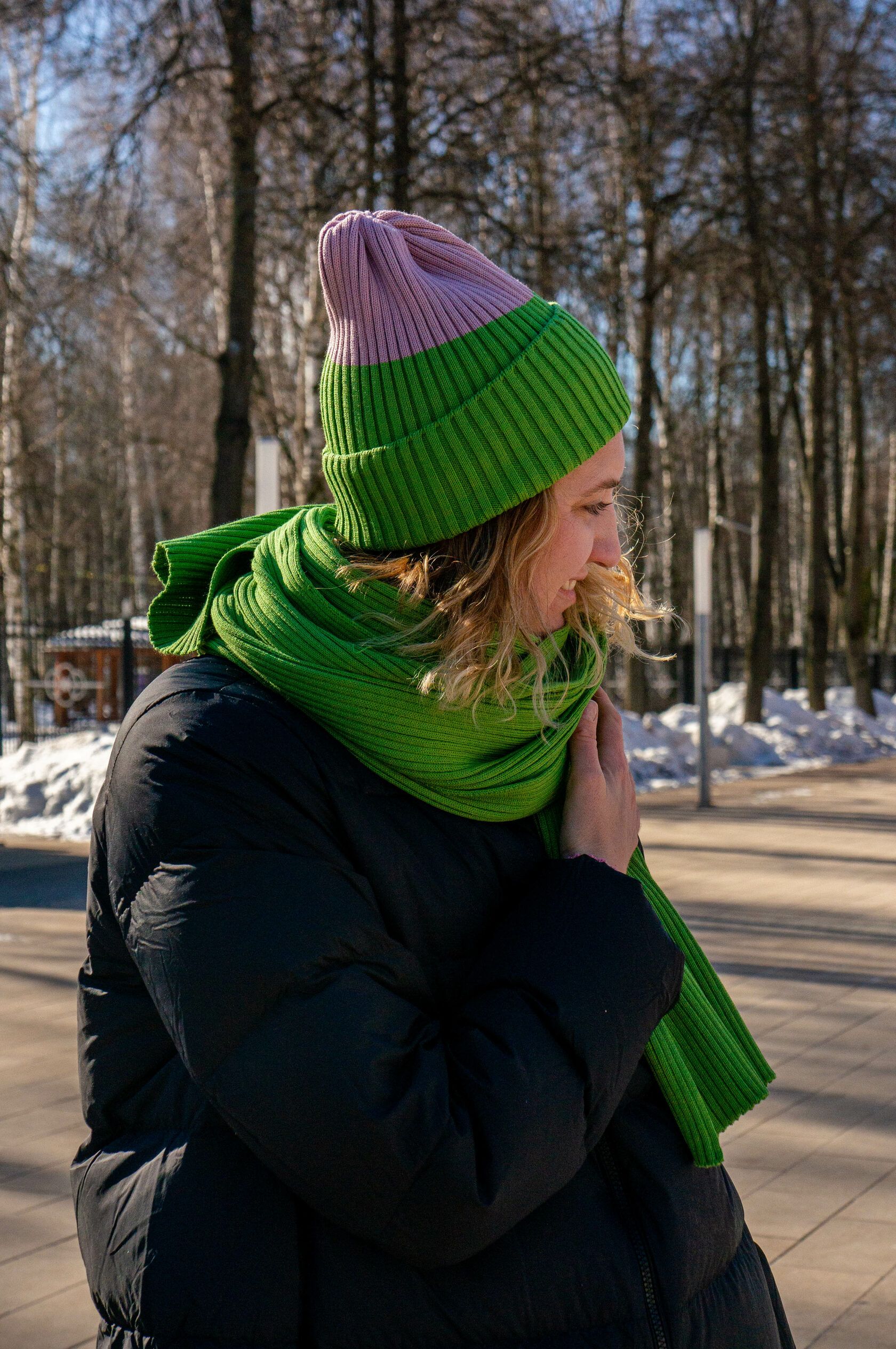 Шапка взрослая травяной-пудра S-L