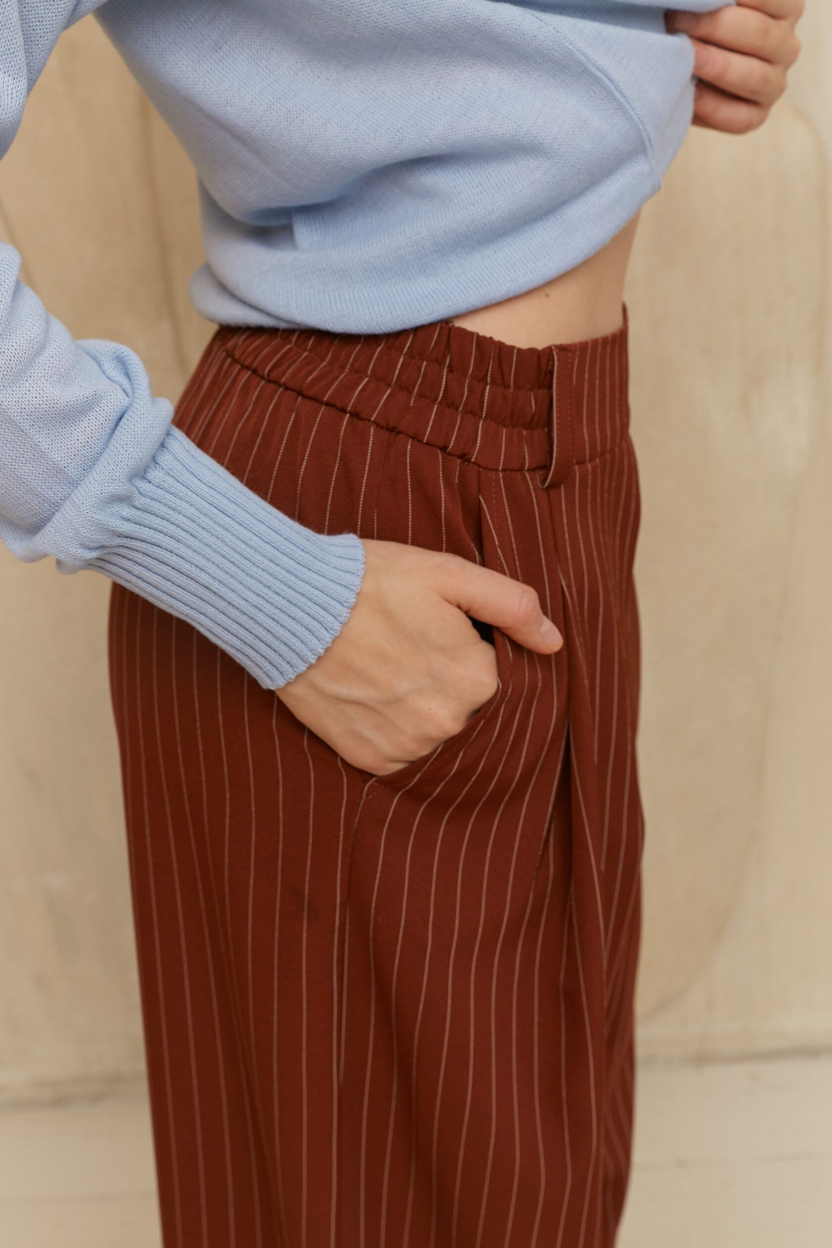 Брюки палаццо вискоза корица в полоску L