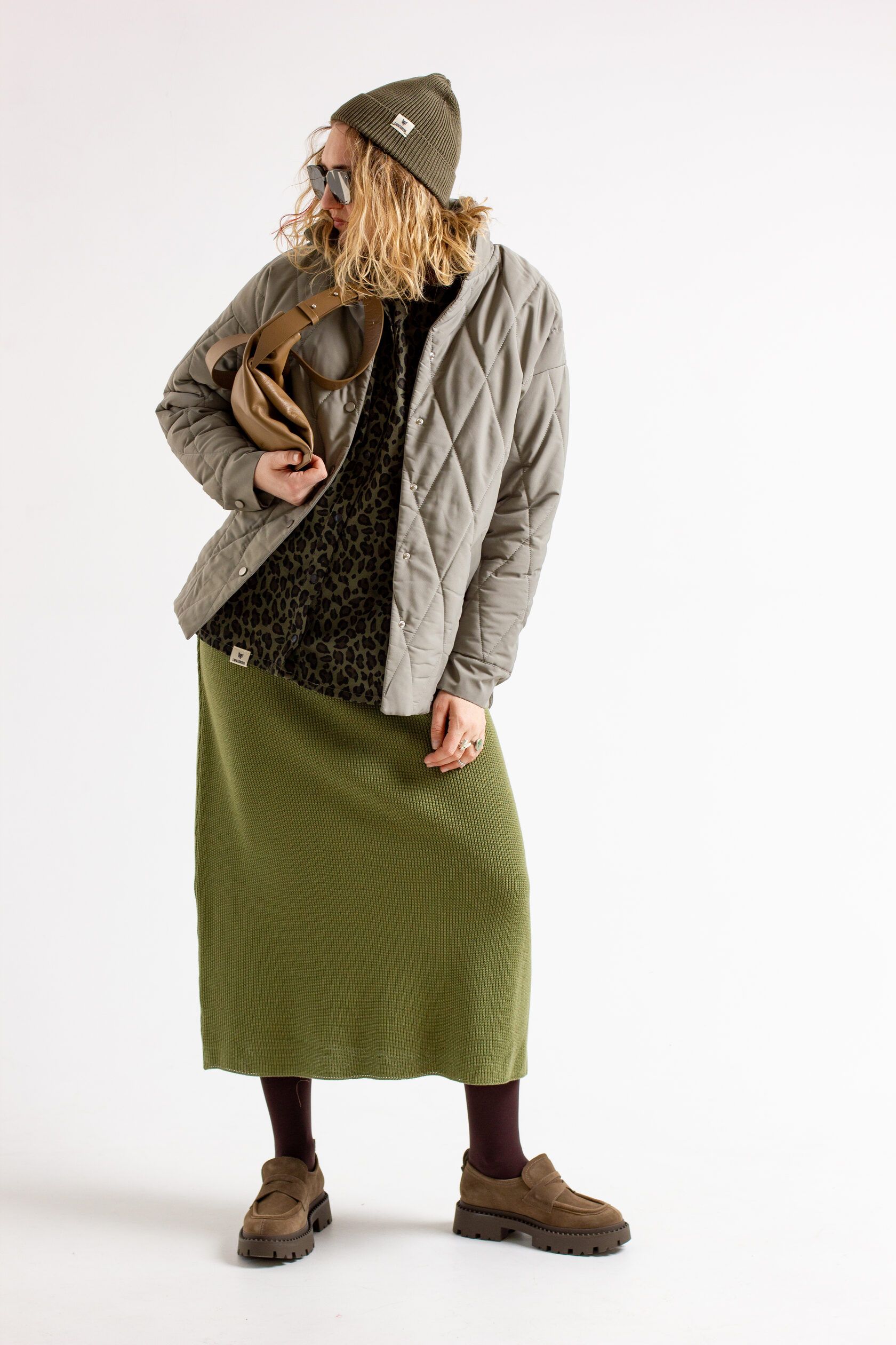 Юбка трикотаж А-силуэта олива S-M