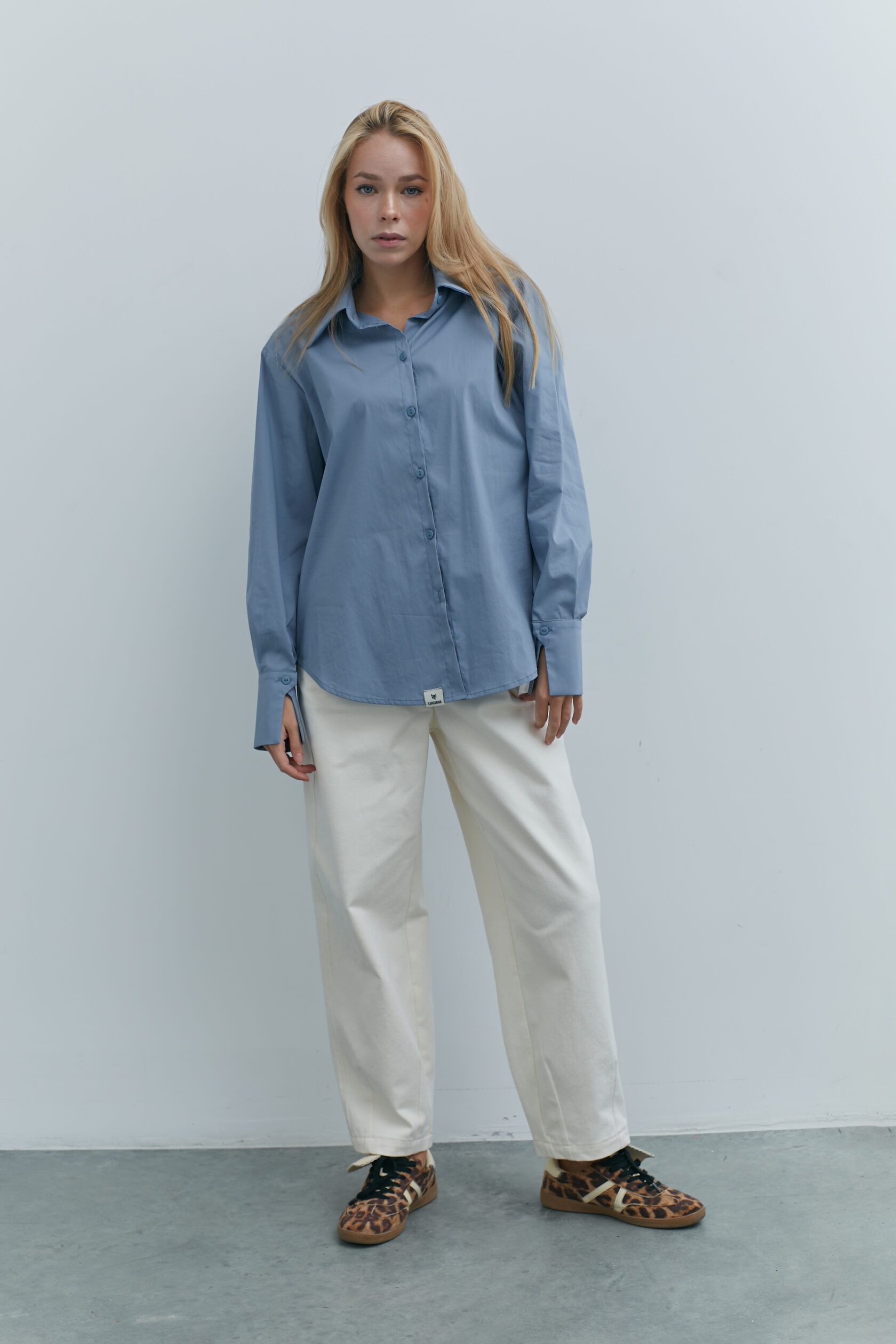 Рубашка хлопок пыльно-голубой S-L