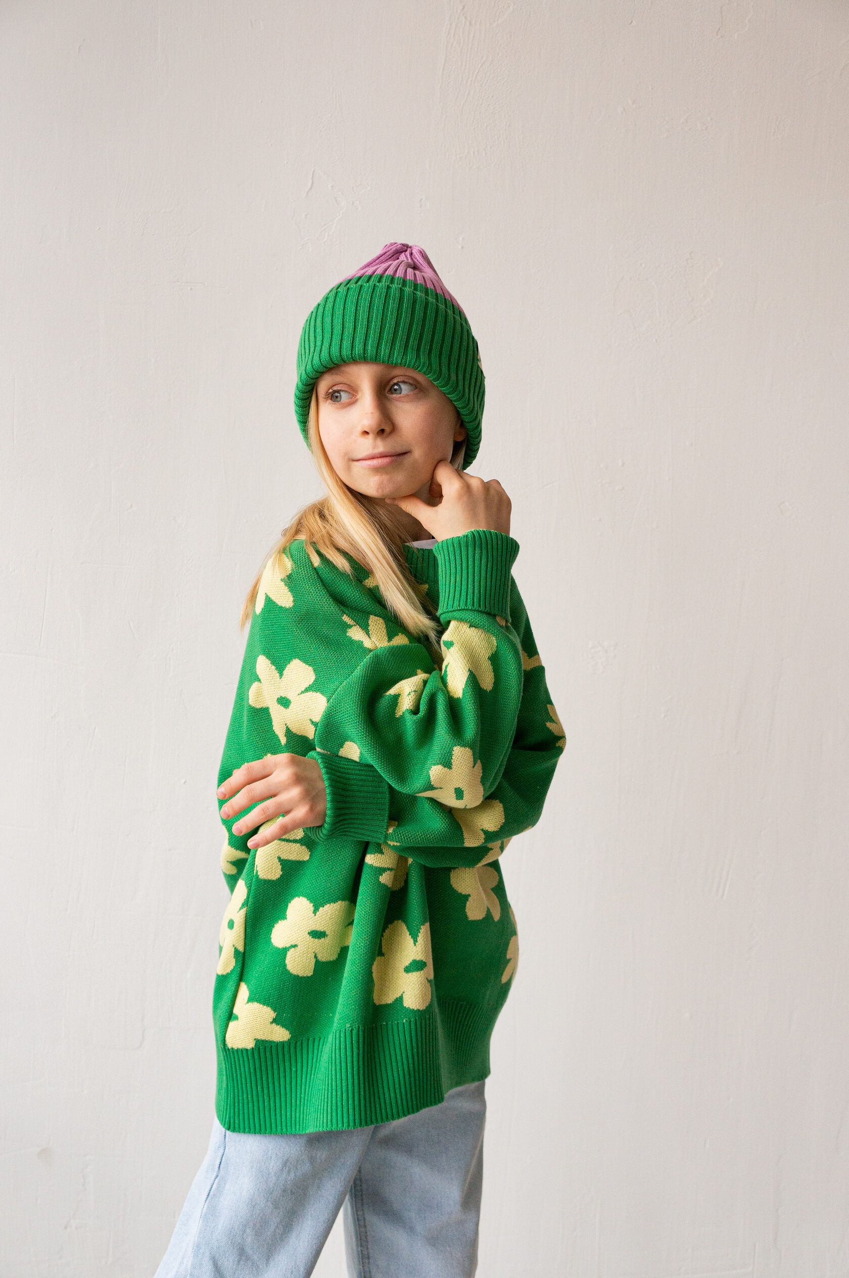 Джемпер детский Ромашки зеленый рост 130-140 см