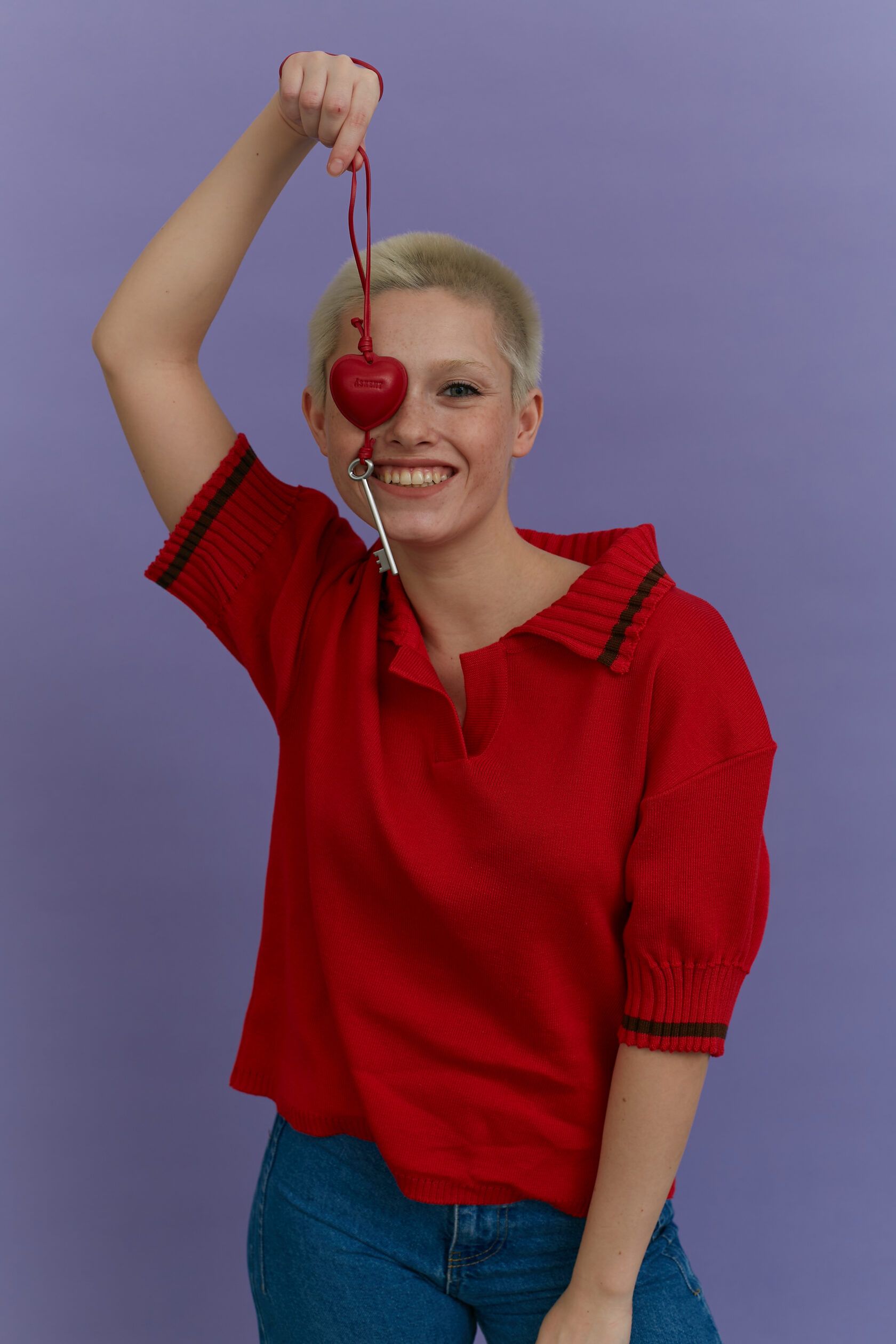 Поло трикотажное алый с шоколадной полосой M-L