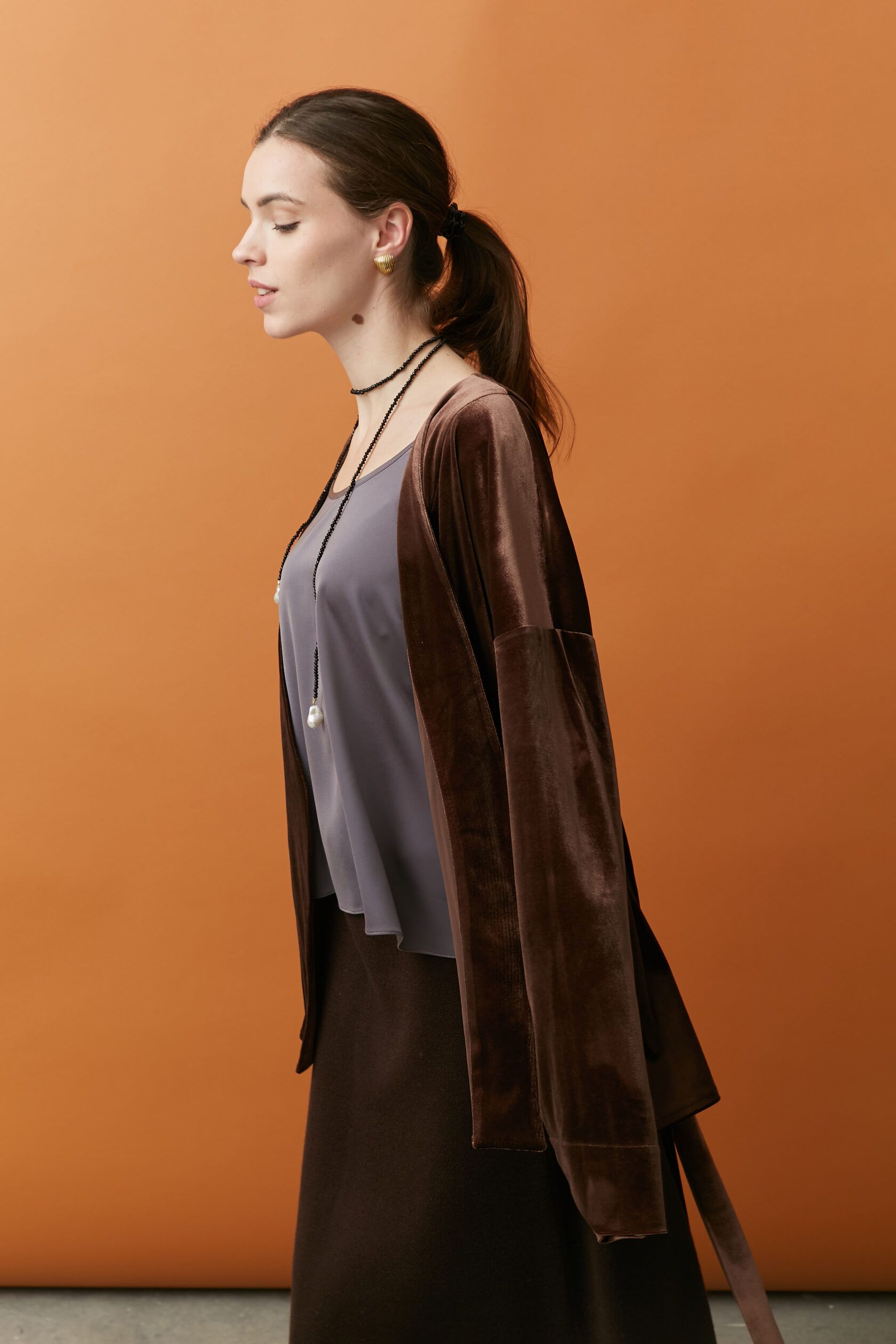 Жакет с поясом велюр шоколад one size