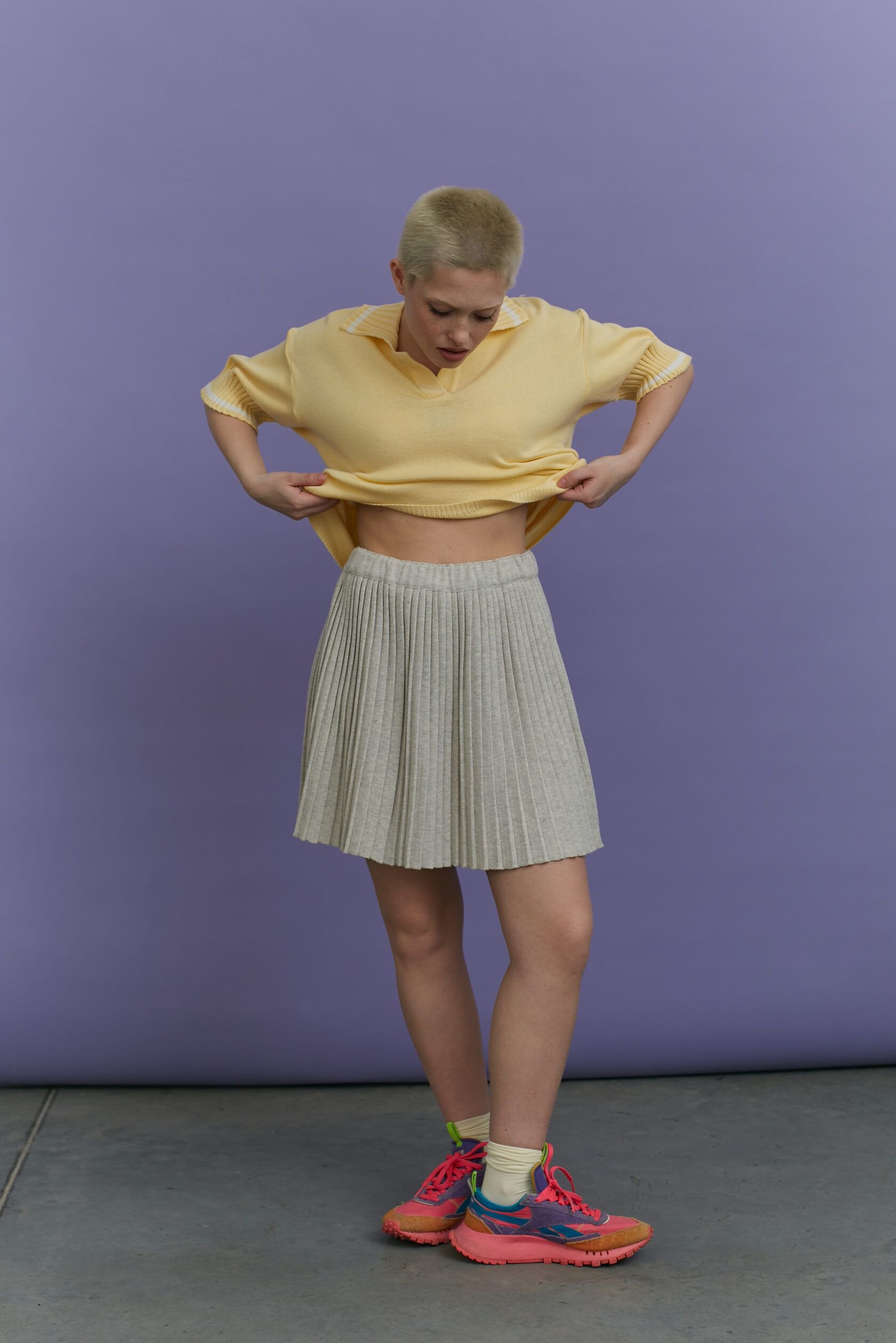 Юбка плиссе трикотажная мини серый S