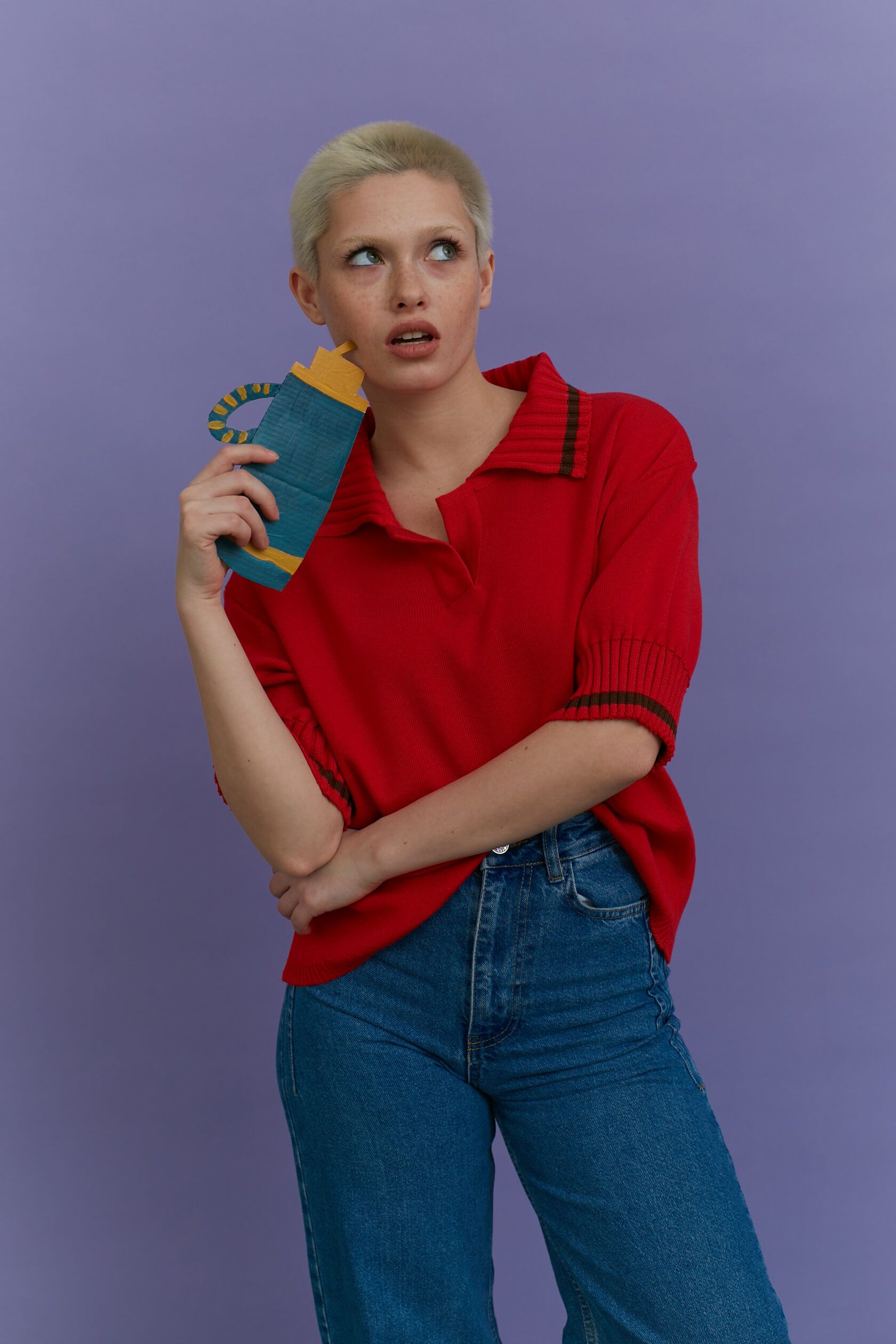 Поло трикотажное алый с шоколадной полосой XS-S