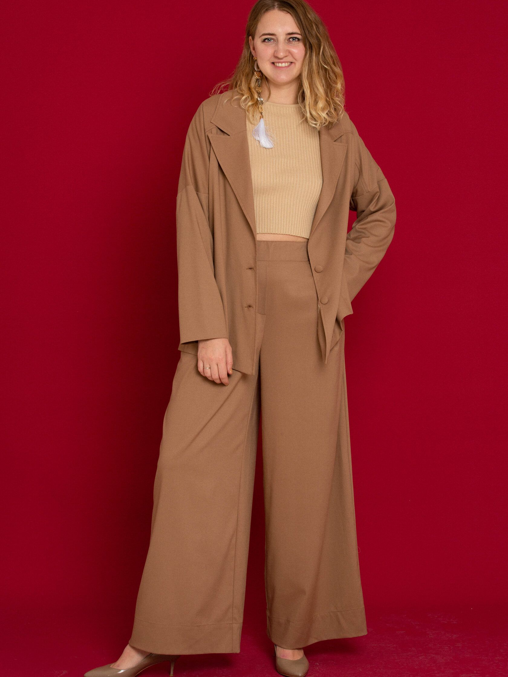 Брюки палаццо вискоза песочный M