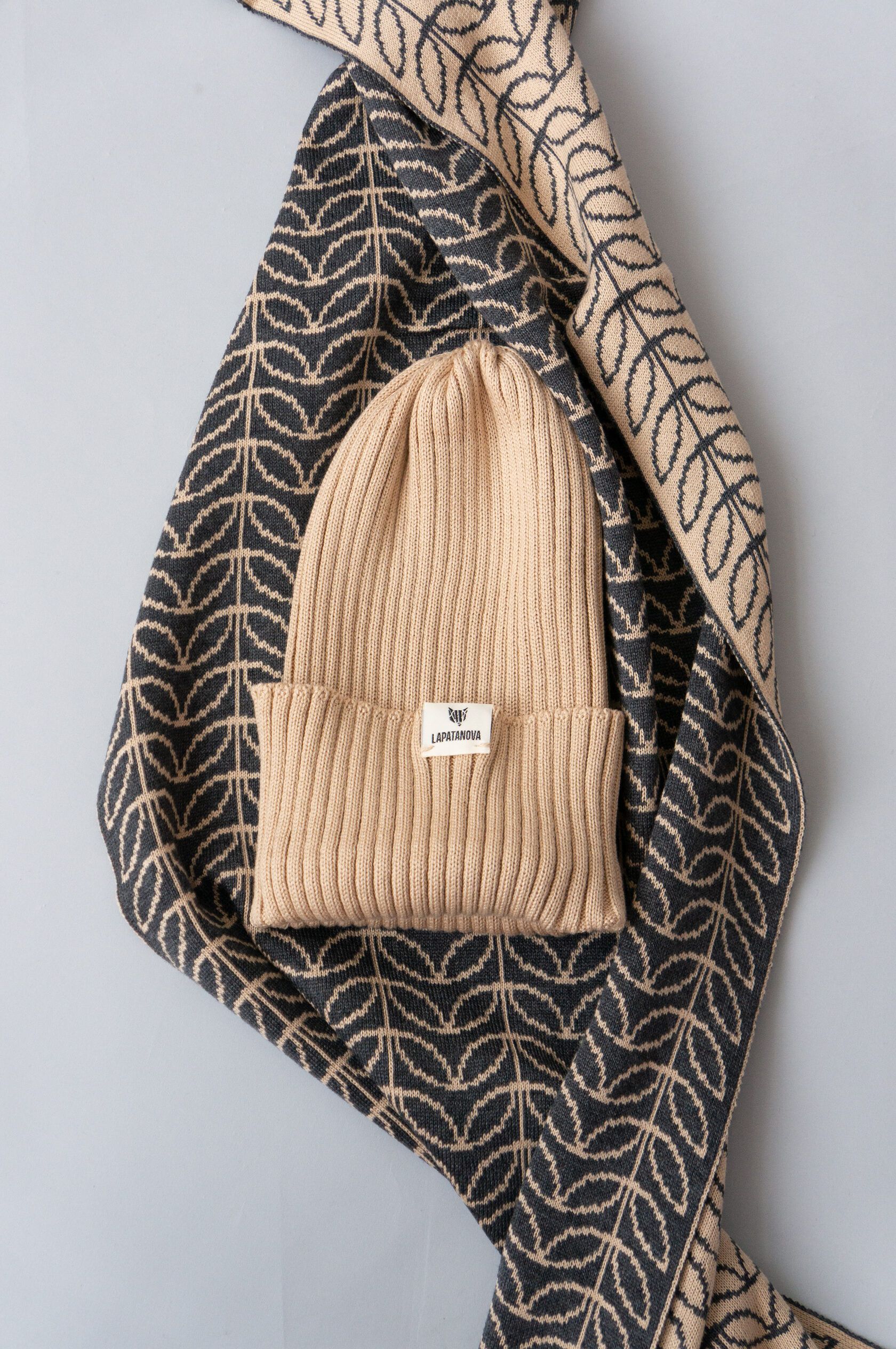 Шарф взрослый Листочки маренго-беж one size