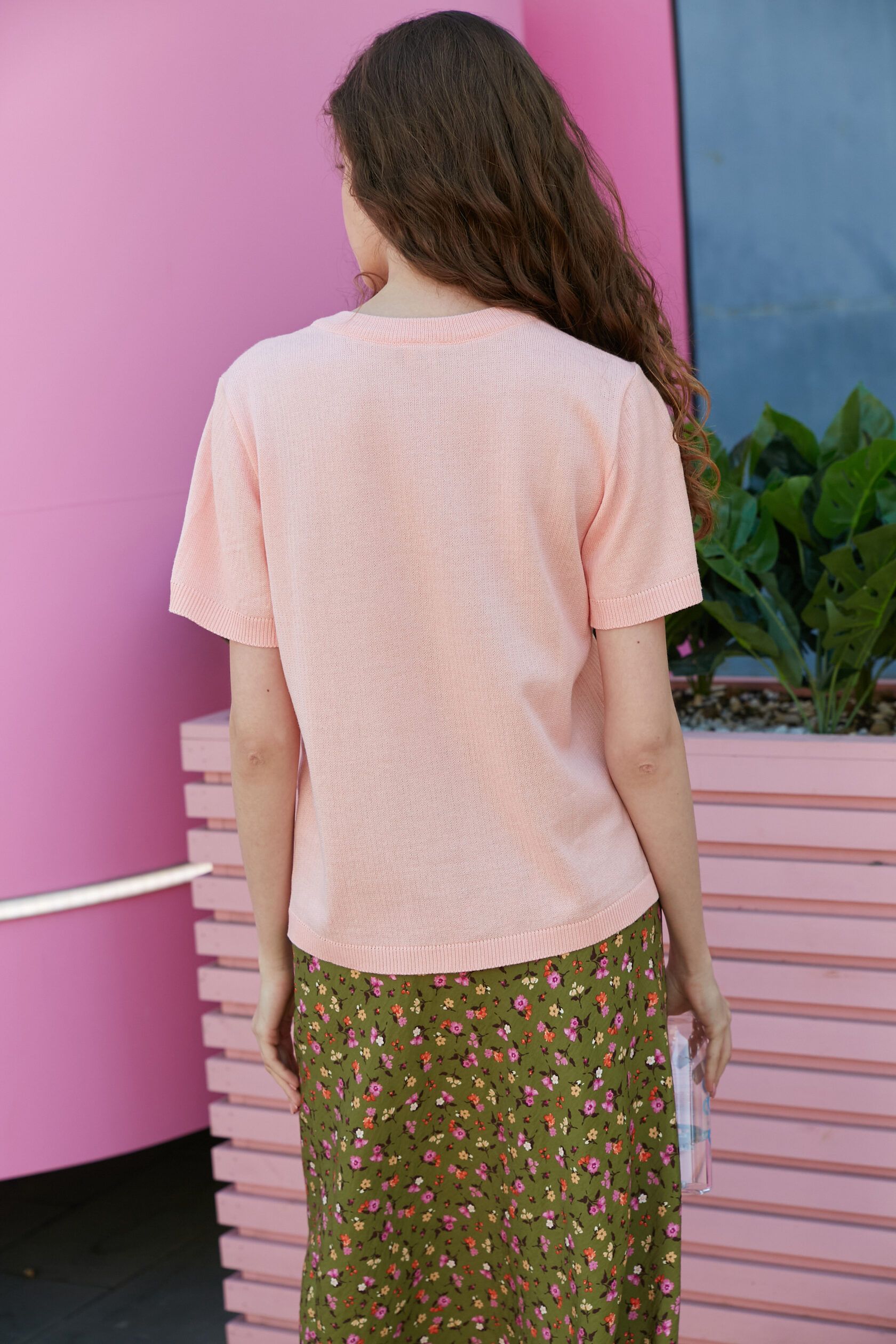 Футболка трикотажная косичка персик S-L