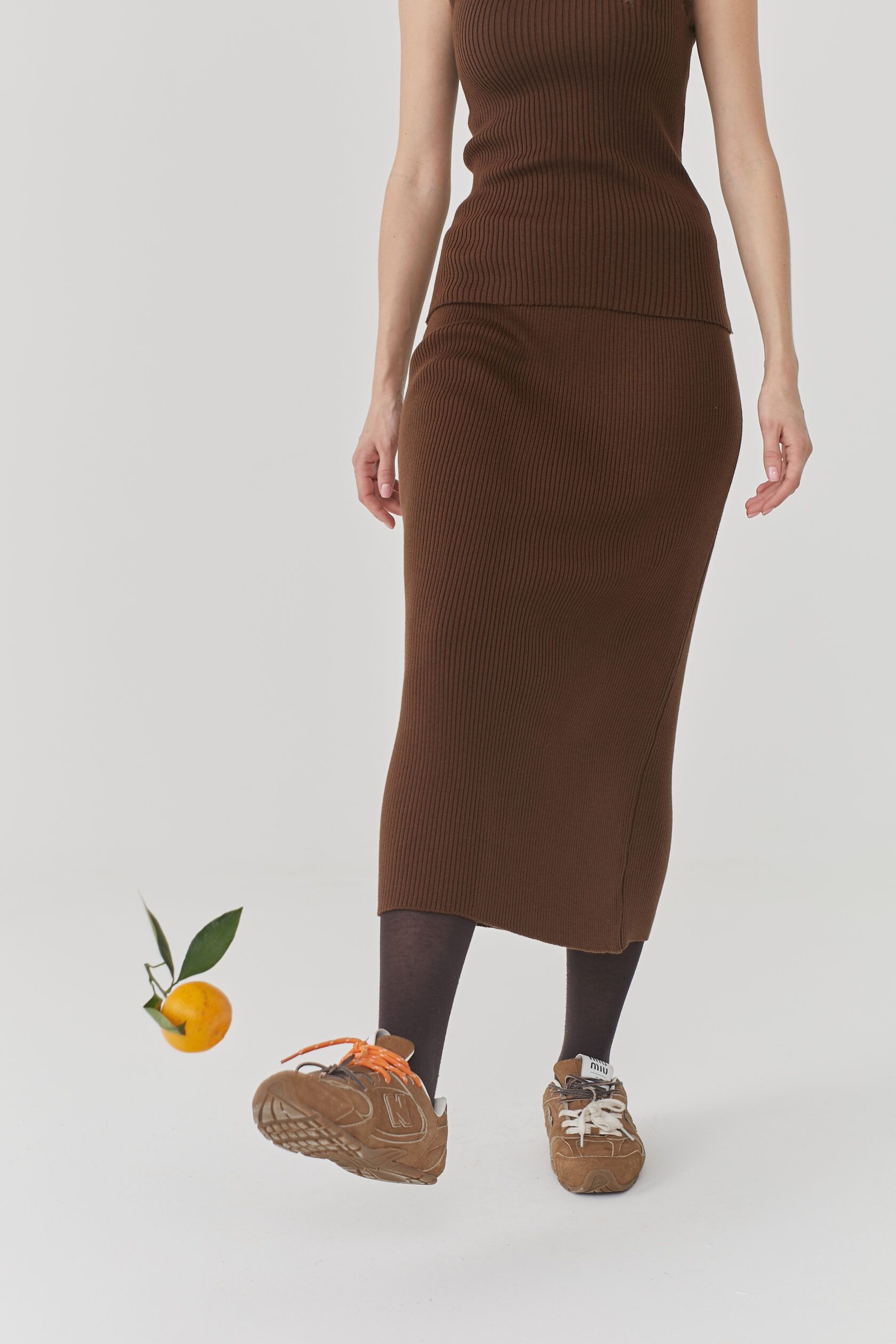 Юбка трикотажная шоколад миди one size