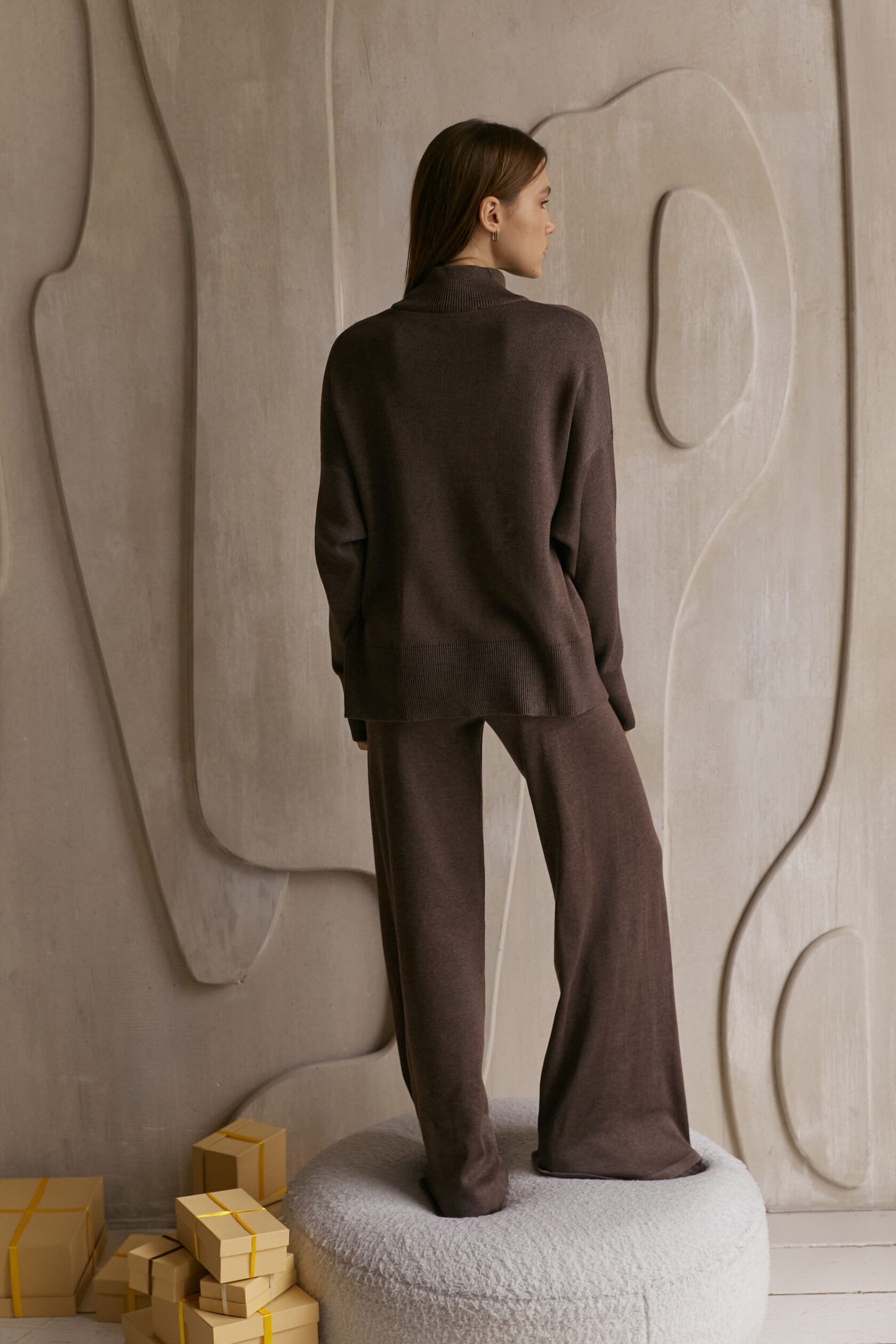 Брюки трикотаж тауп M-L