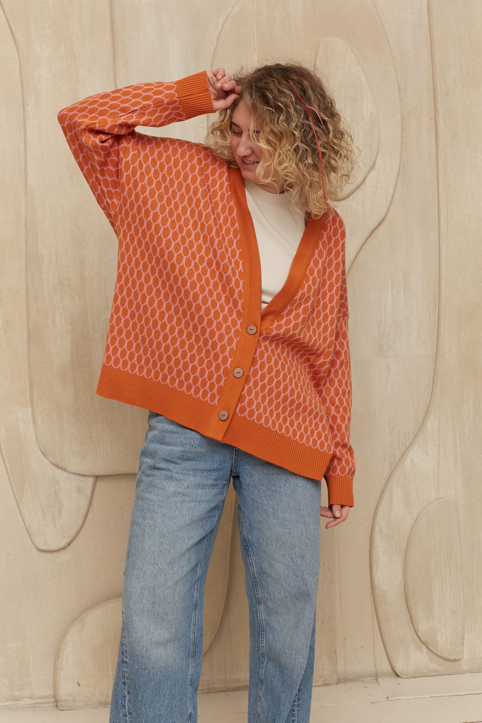 Кардиган Чешуйки жаккард апельсин oversize