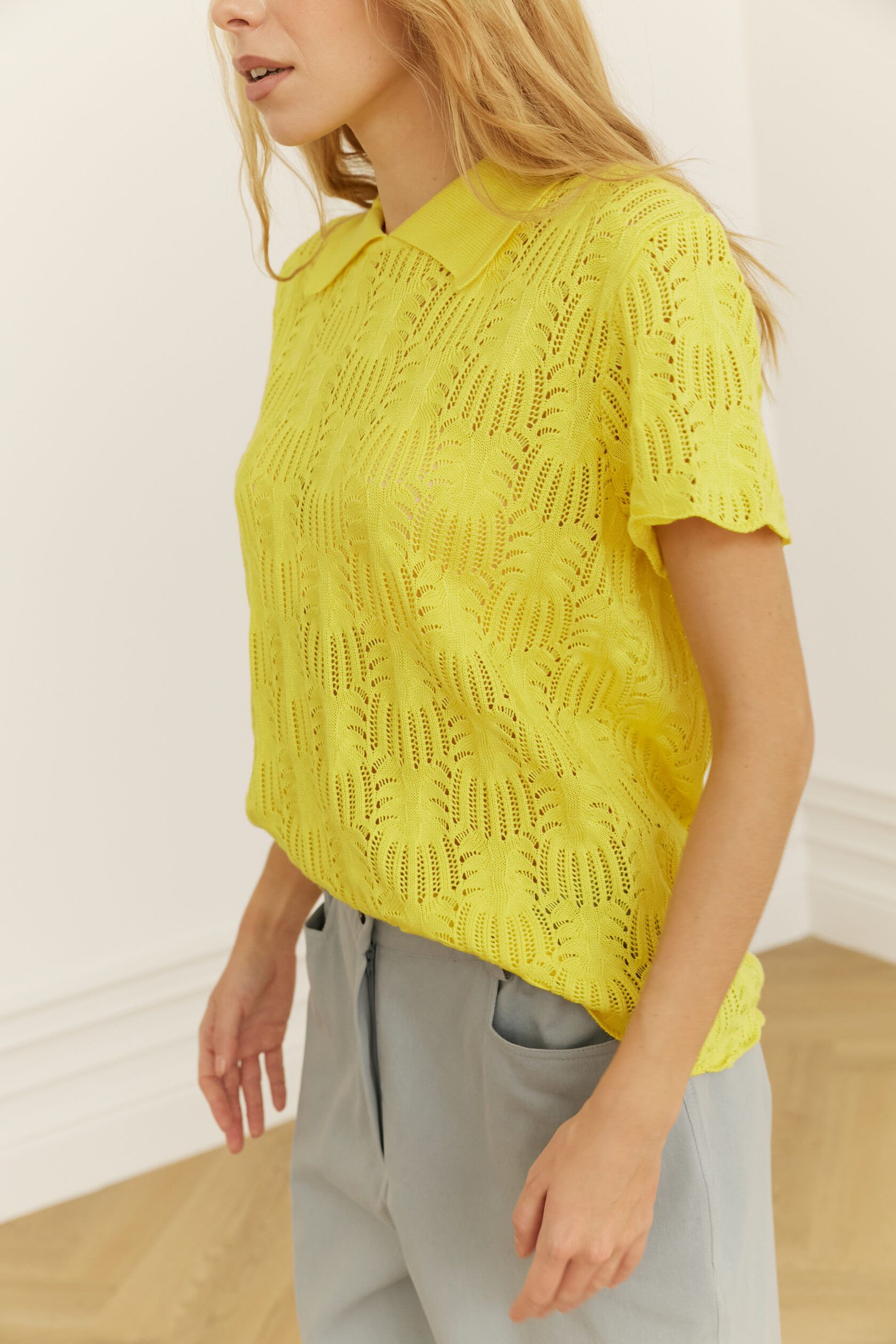 Поло трикотажное ажур Ананас желтый M-L