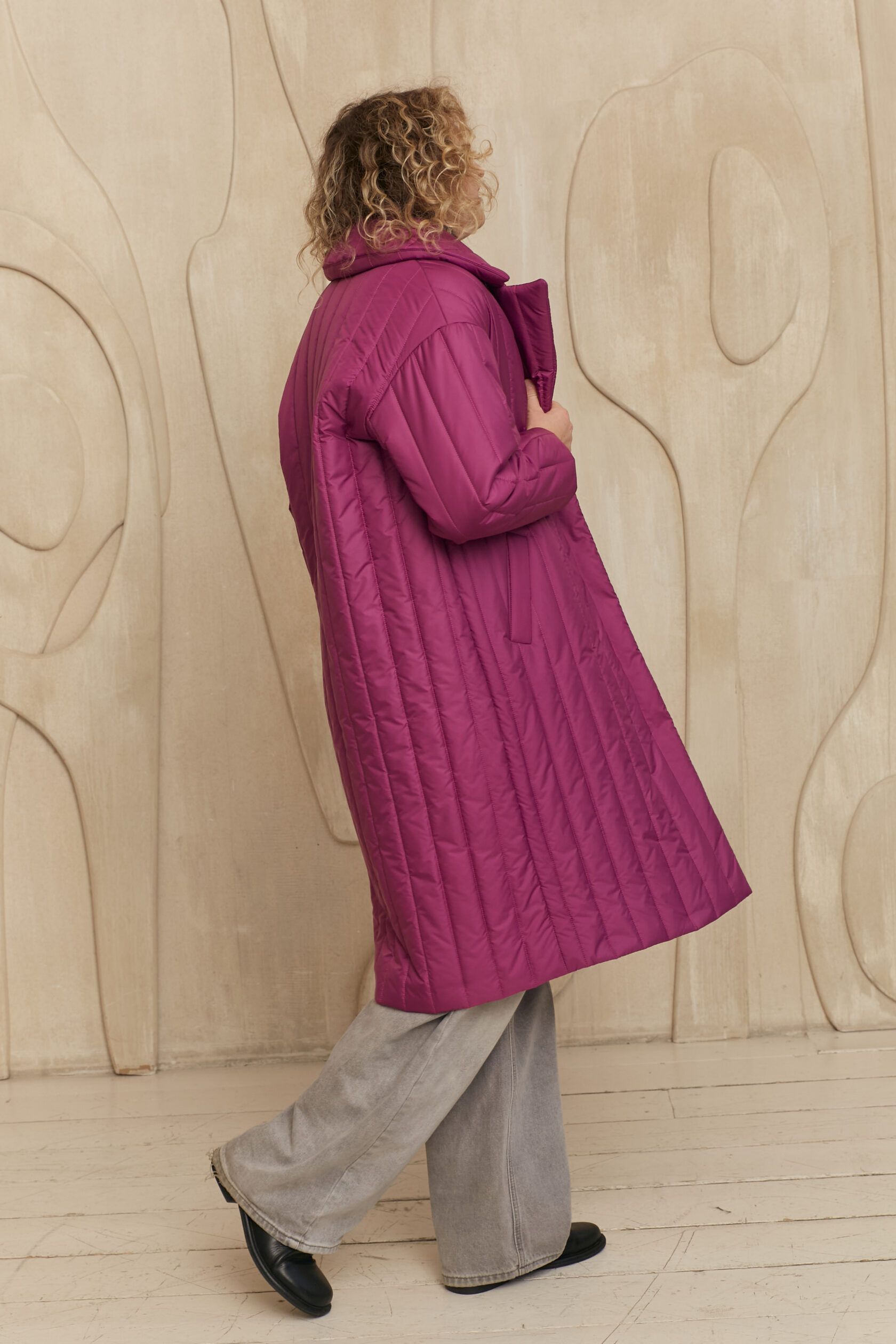 Пальто стеганое женское ежевика M-L