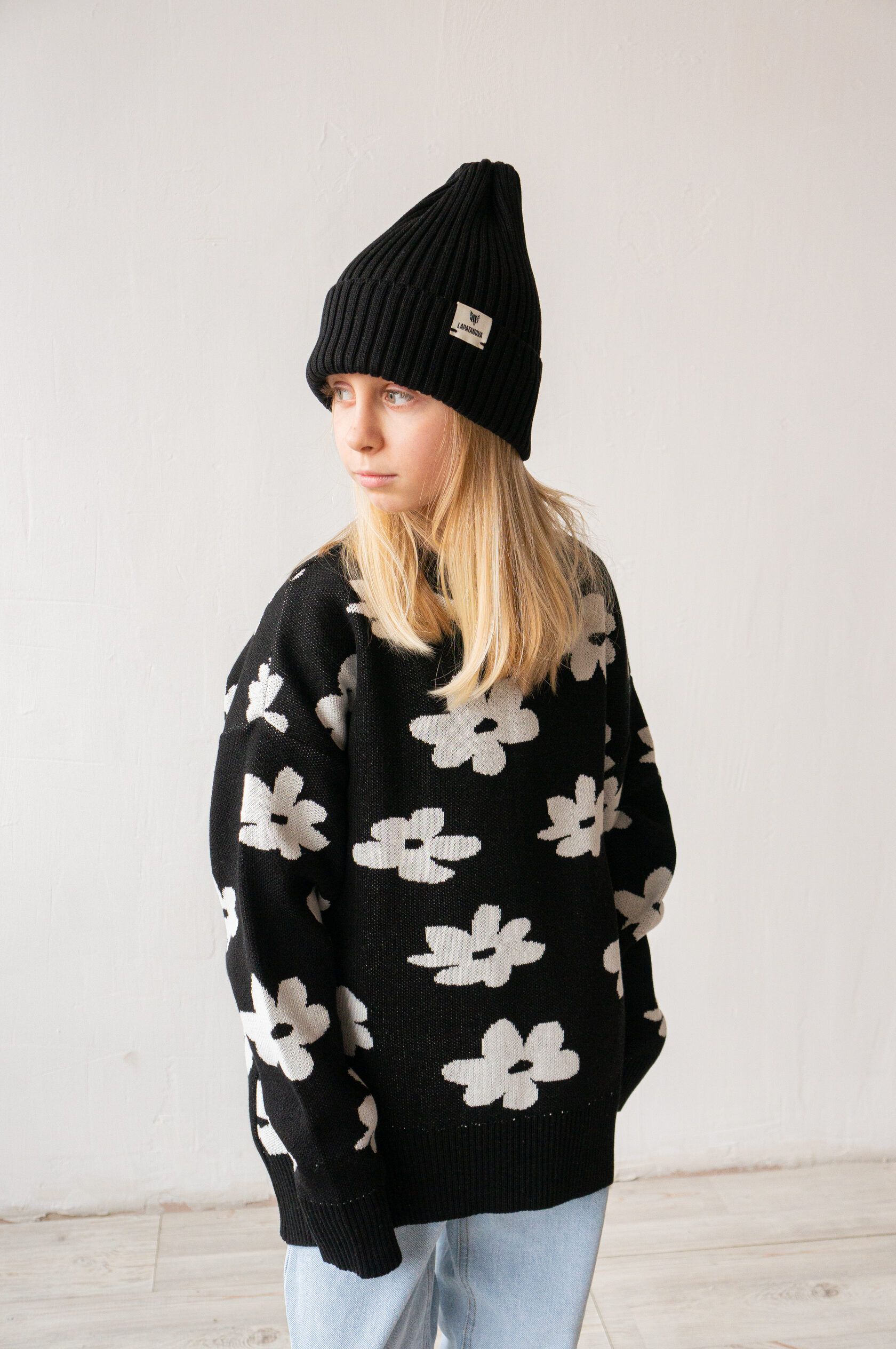 Джемпер детский Ромашки черный рост 130-140 см