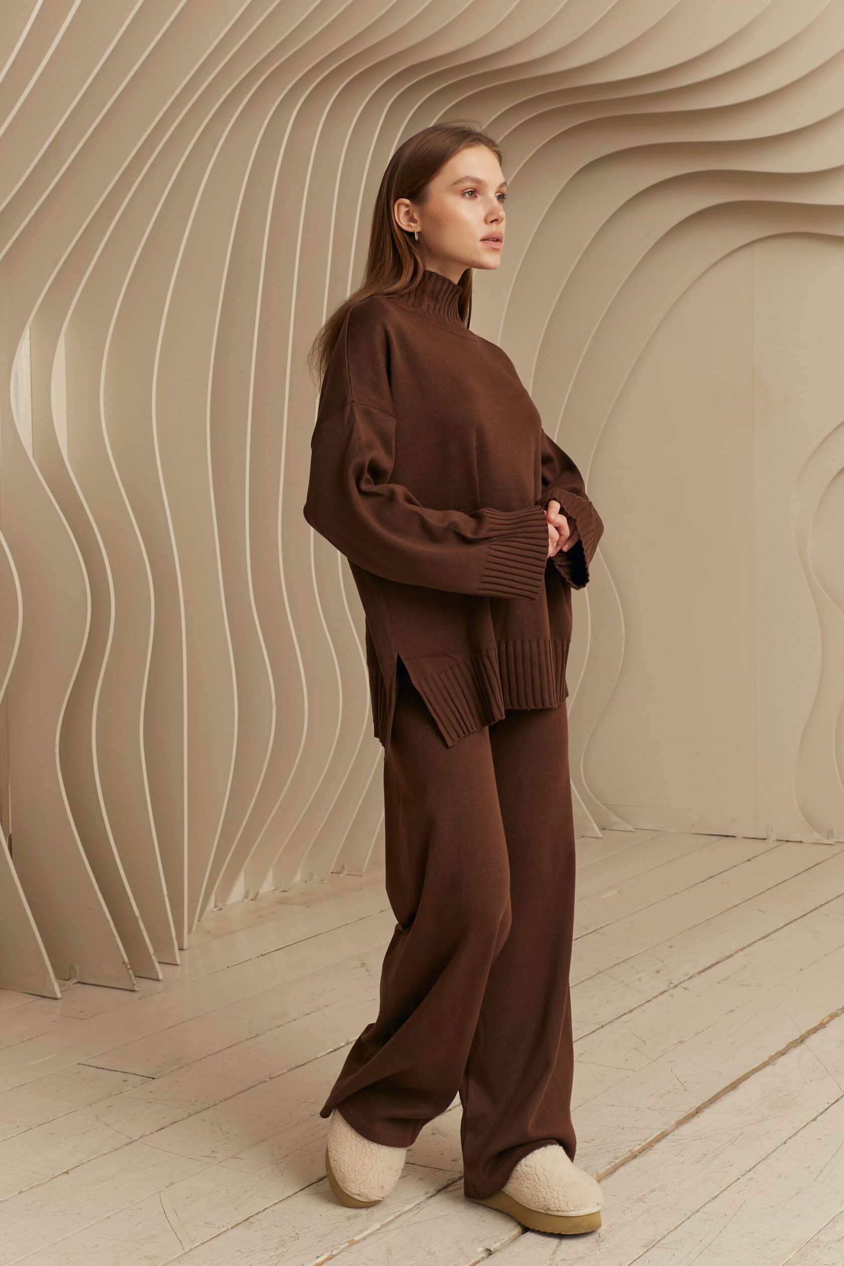 Брюки трикотаж шоколад XS-S